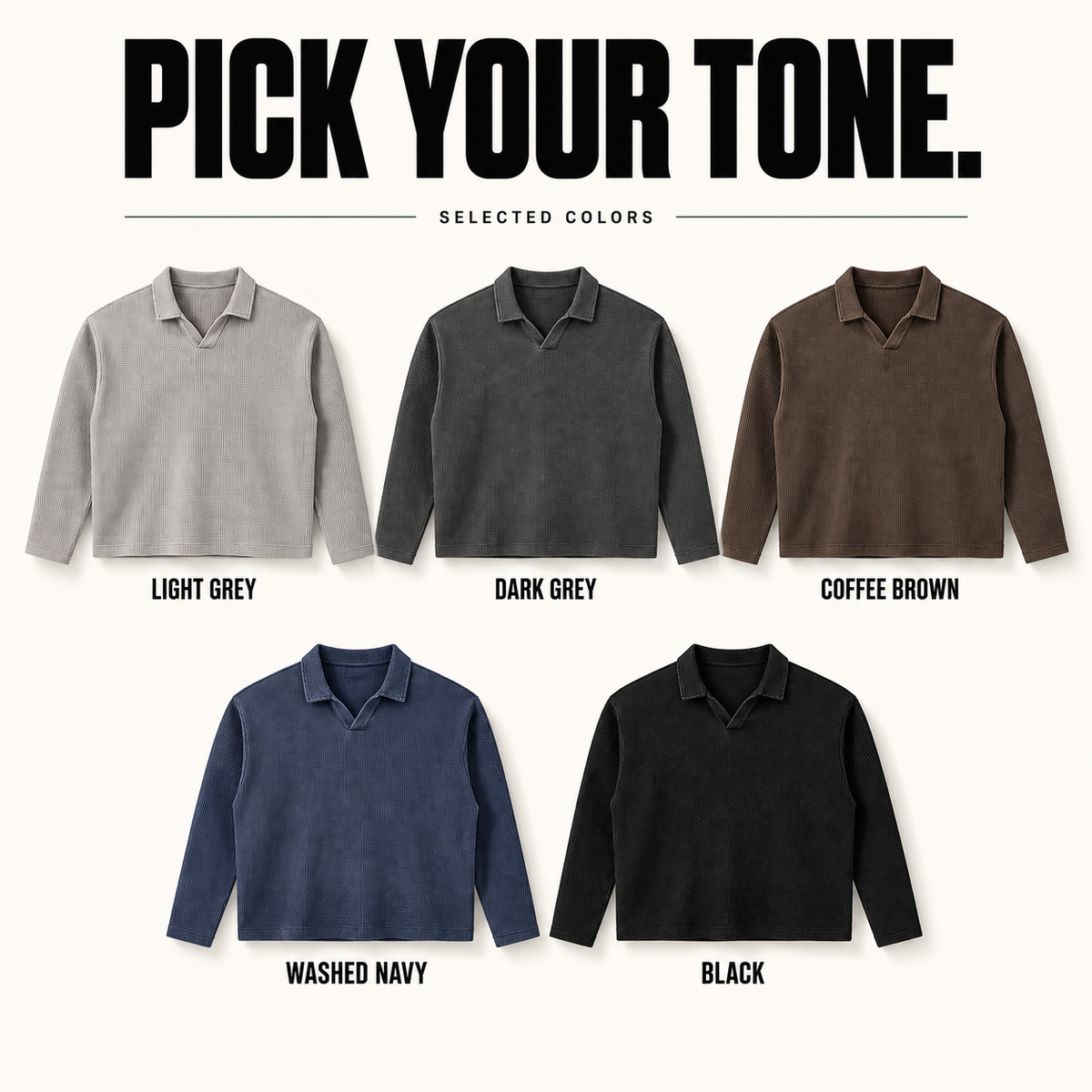 A11362 relaxed waffle open-collar polo shirt, ready-stock color selection