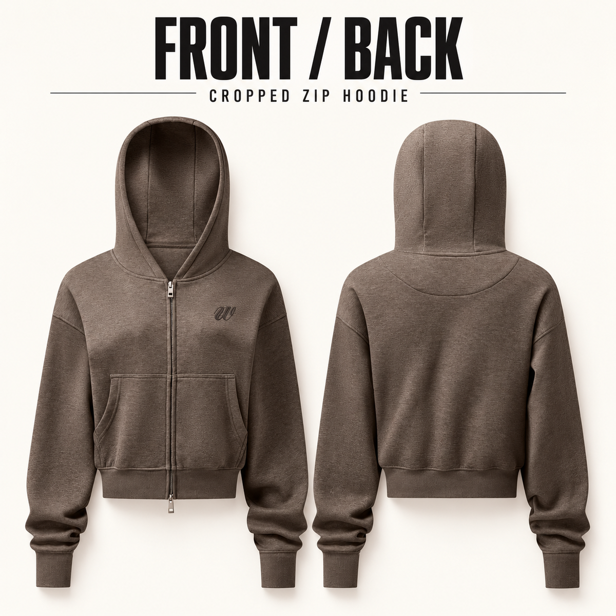 A1168 women's cropped heather two-way zip hoodie, front and back garment construction