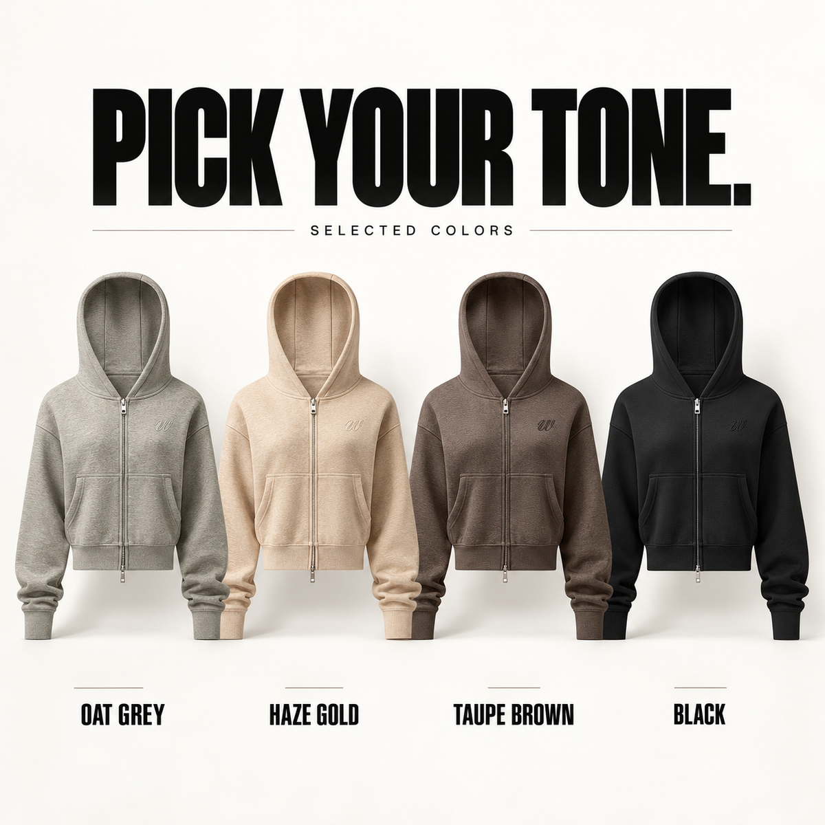 A1168 women's cropped heather two-way zip hoodie, ready-stock color selection