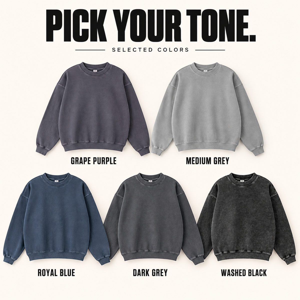 A13142 washed cotton terry crewneck sweatshirt, ready-stock color selection
