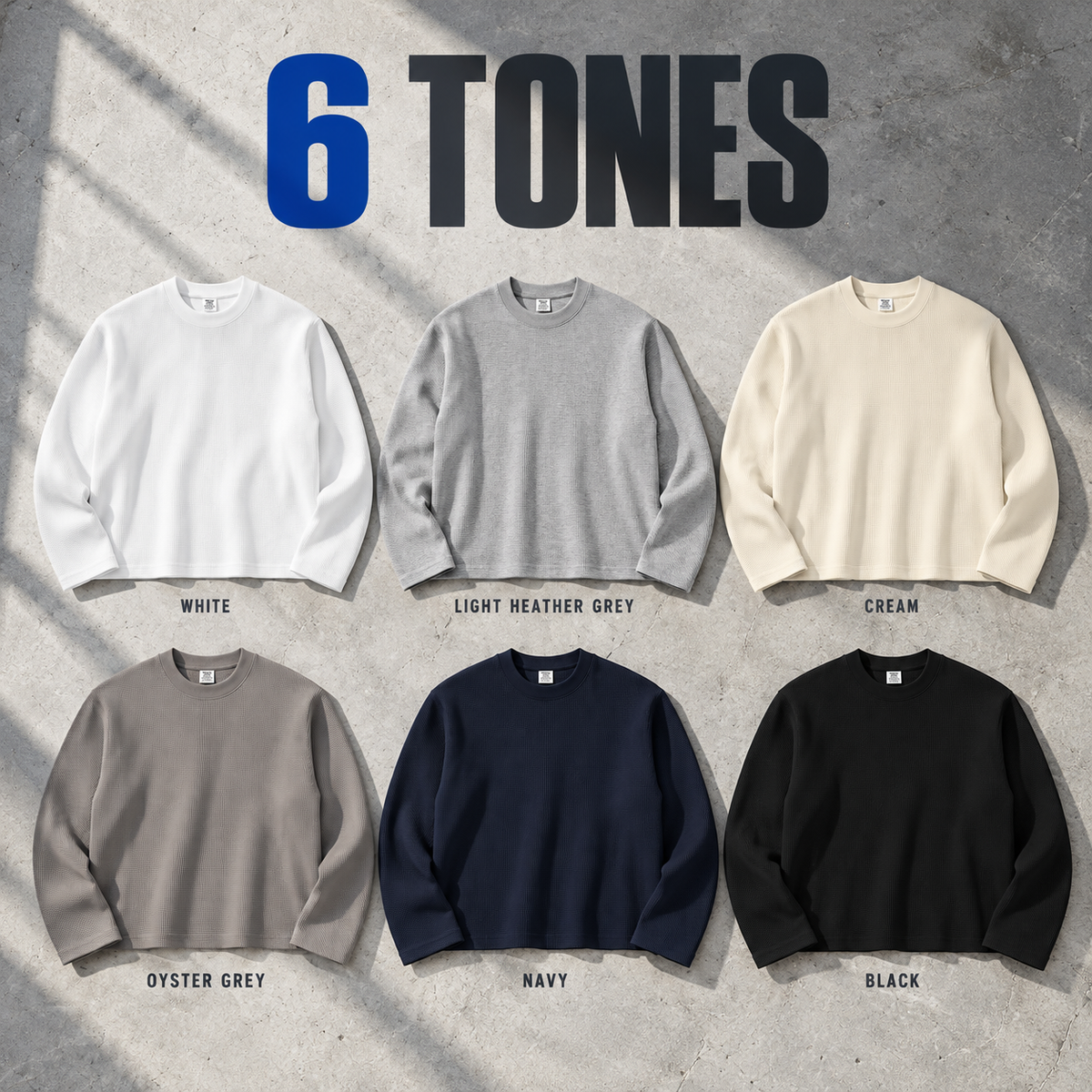 A13162 relaxed waffle long sleeve t-shirt, ready-stock color selection