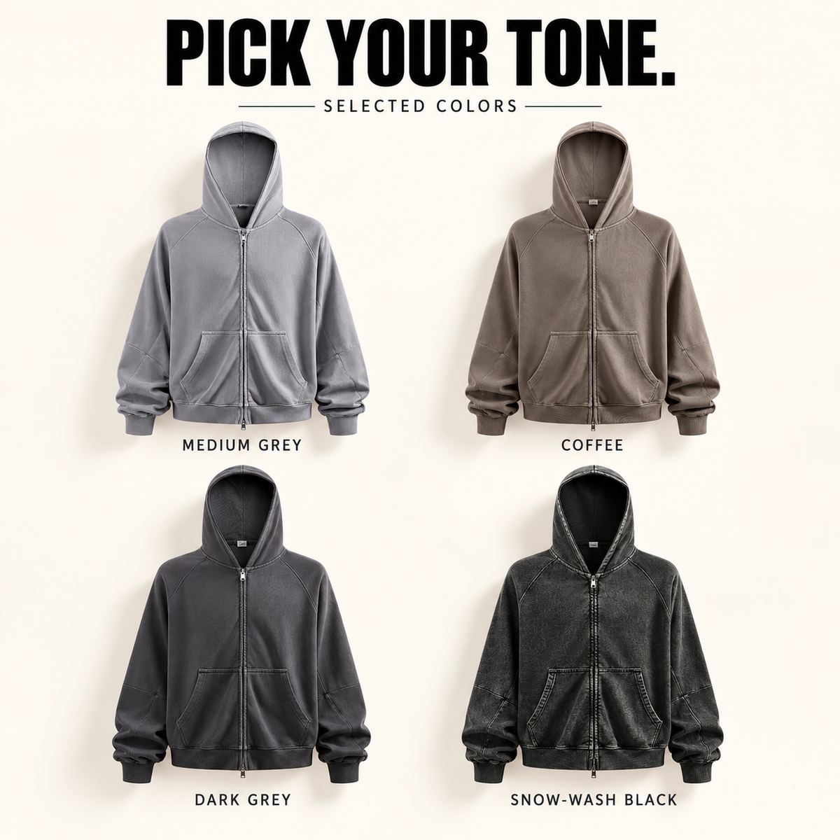 A13552 heavy cotton raglan two-way zip hoodie, ready-stock color selection