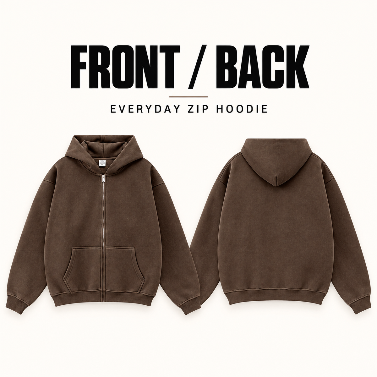 A15142 relaxed fleece full-zip hoodie, front and back garment construction