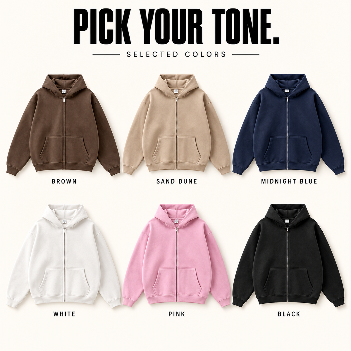 A15142 relaxed fleece full-zip hoodie, ready-stock color selection