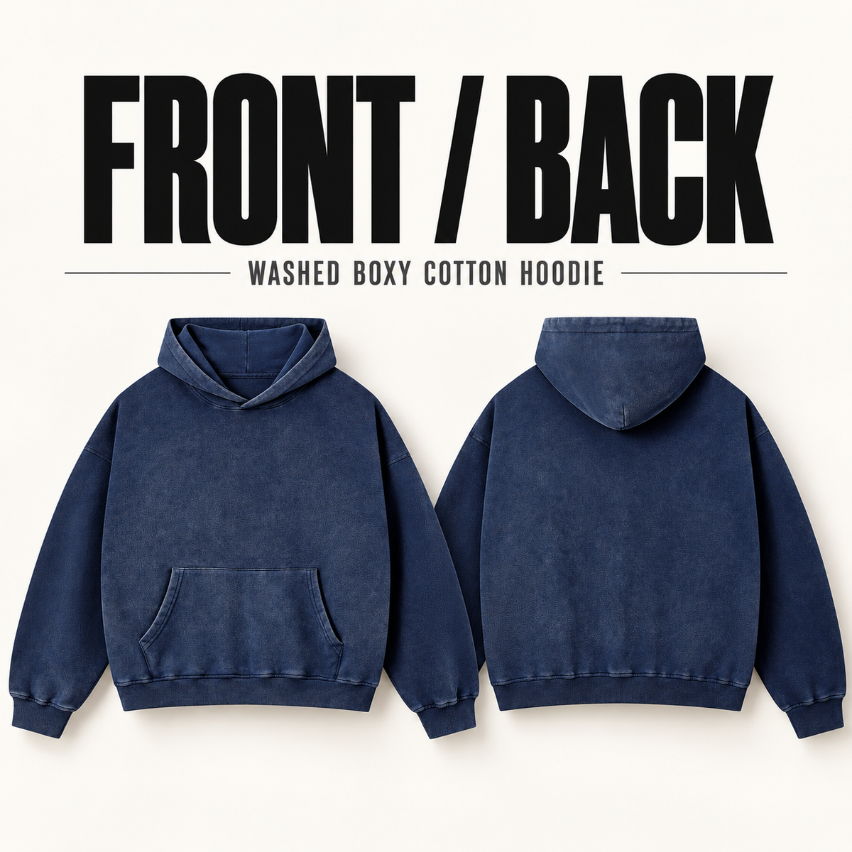 A15362 boxy washed cotton pullover hoodie, front and back garment construction