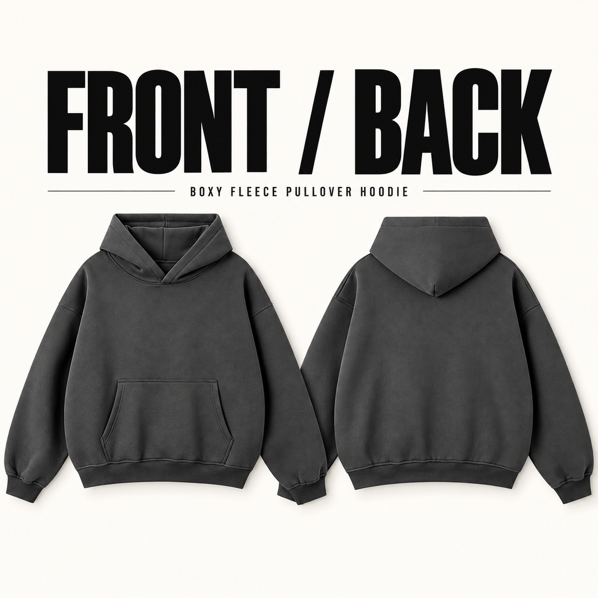 A16362 boxy fleece pullover hoodie, front and back garment construction