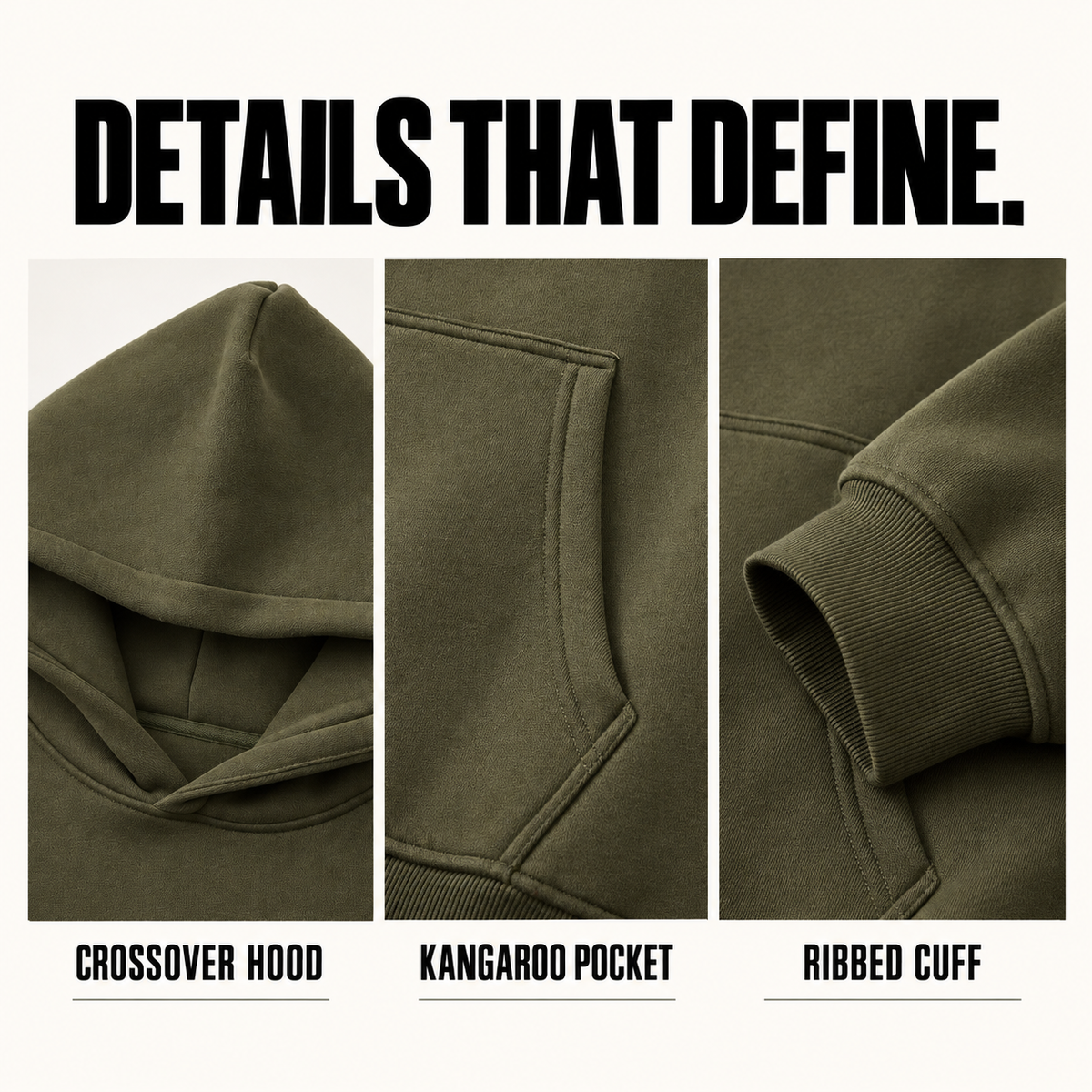 A16362 boxy fleece pullover hoodie, close-up construction details
