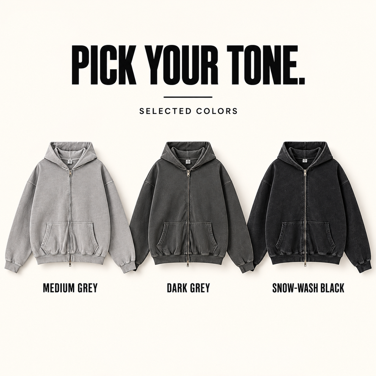 A17142 washed cotton two-way zip hoodie, ready-stock color selection