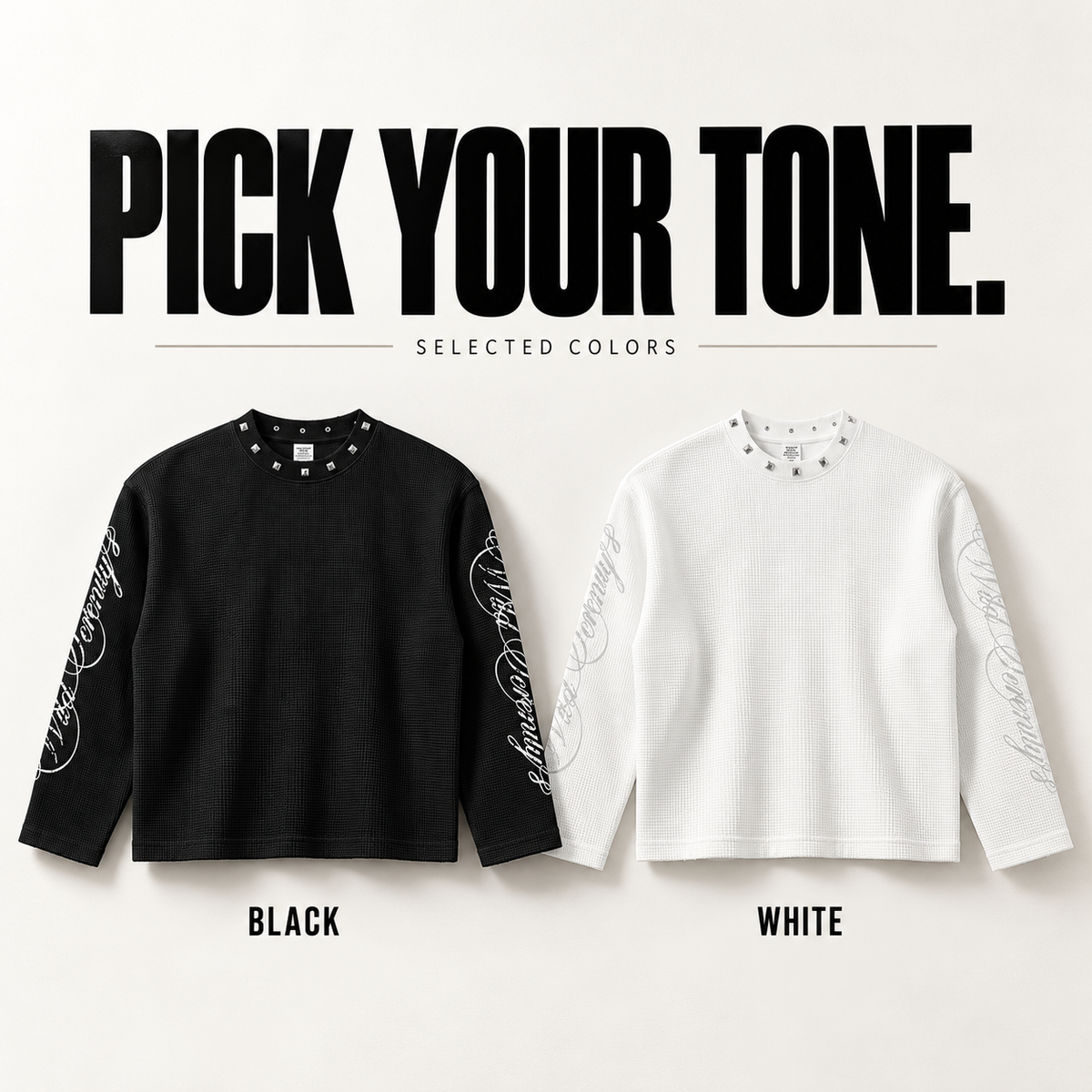 A2068 studded neck waffle long sleeve t-shirt, ready-stock color selection