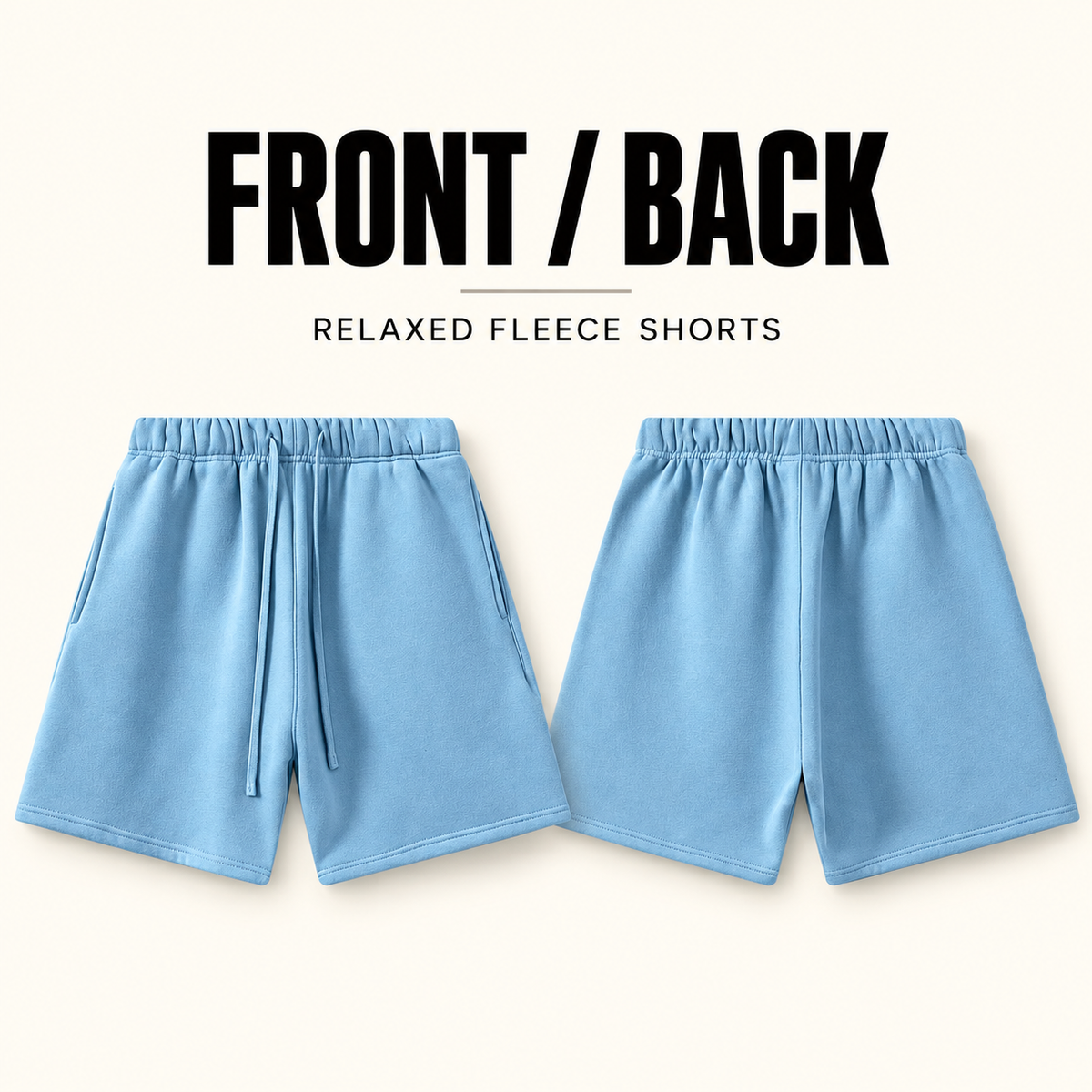 A20852 relaxed fleece sweat shorts, front and back garment construction