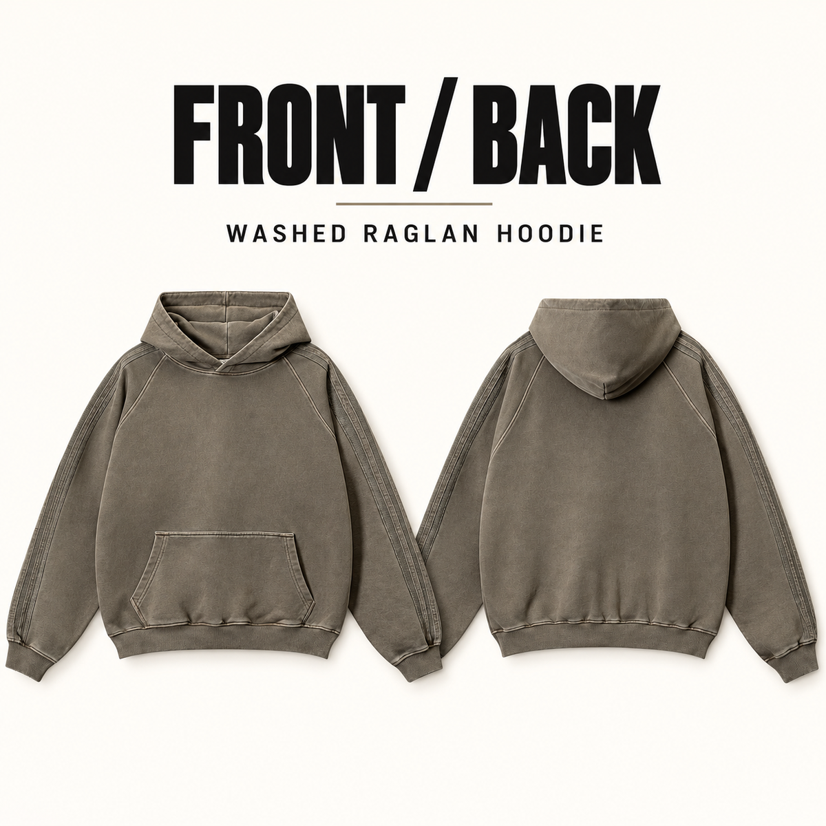 A2342 washed cotton raglan hoodie with sleeve tapes, front and back garment construction
