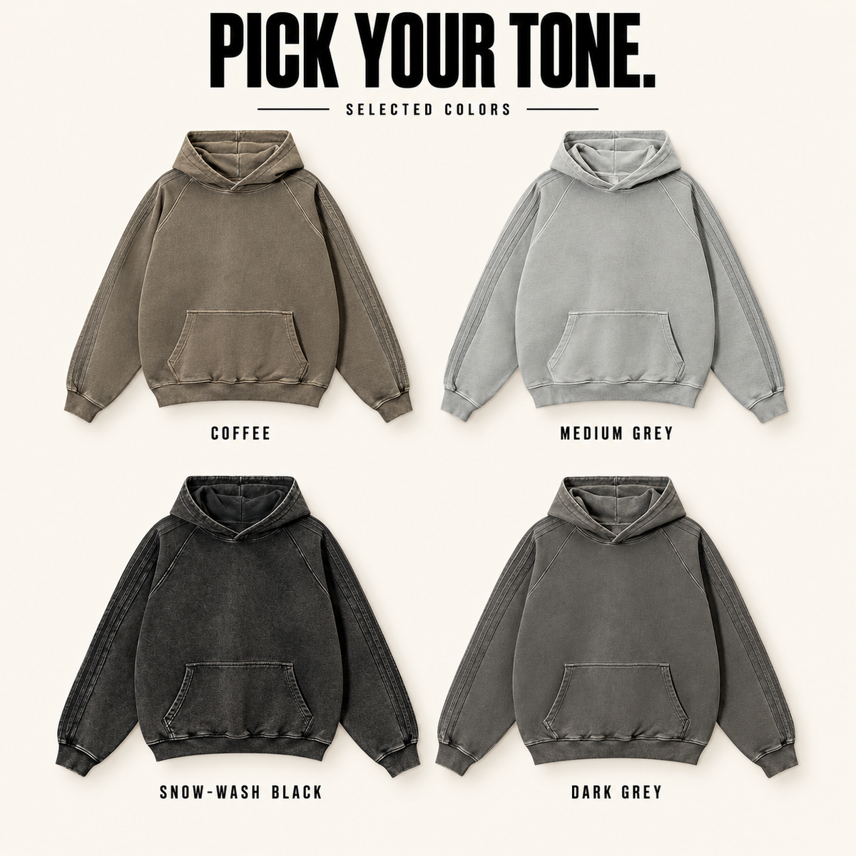 A2342 washed cotton raglan hoodie with sleeve tapes, ready-stock color selection