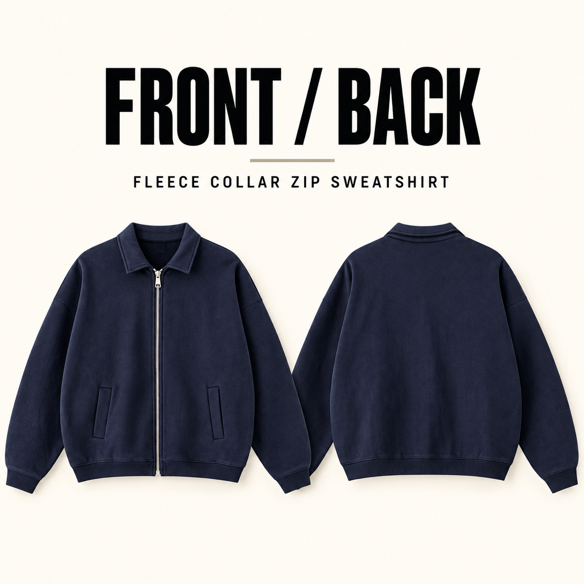 A23552 fleece collared zip sweatshirt, front and back garment construction
