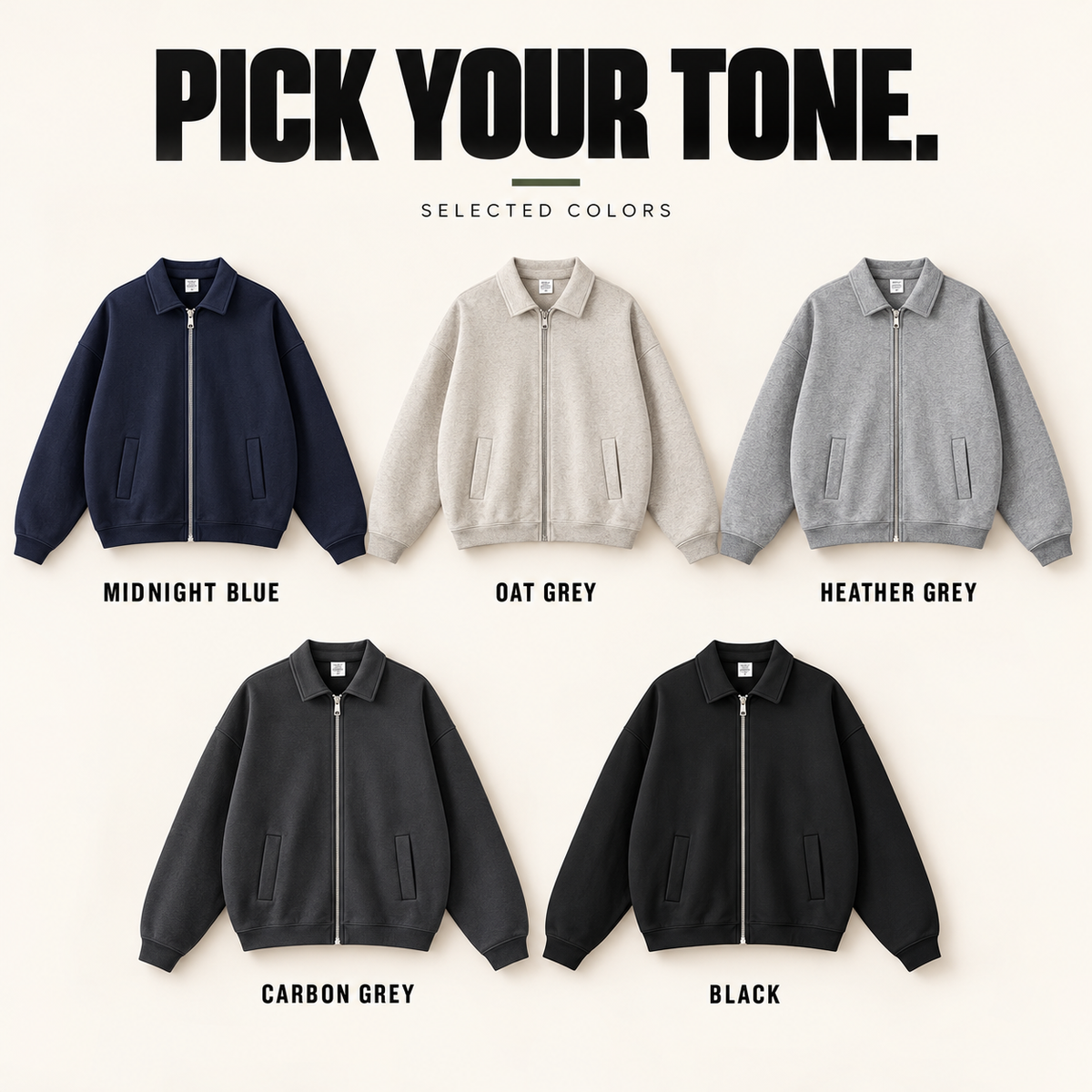 A23552 fleece collared zip sweatshirt, ready-stock color selection