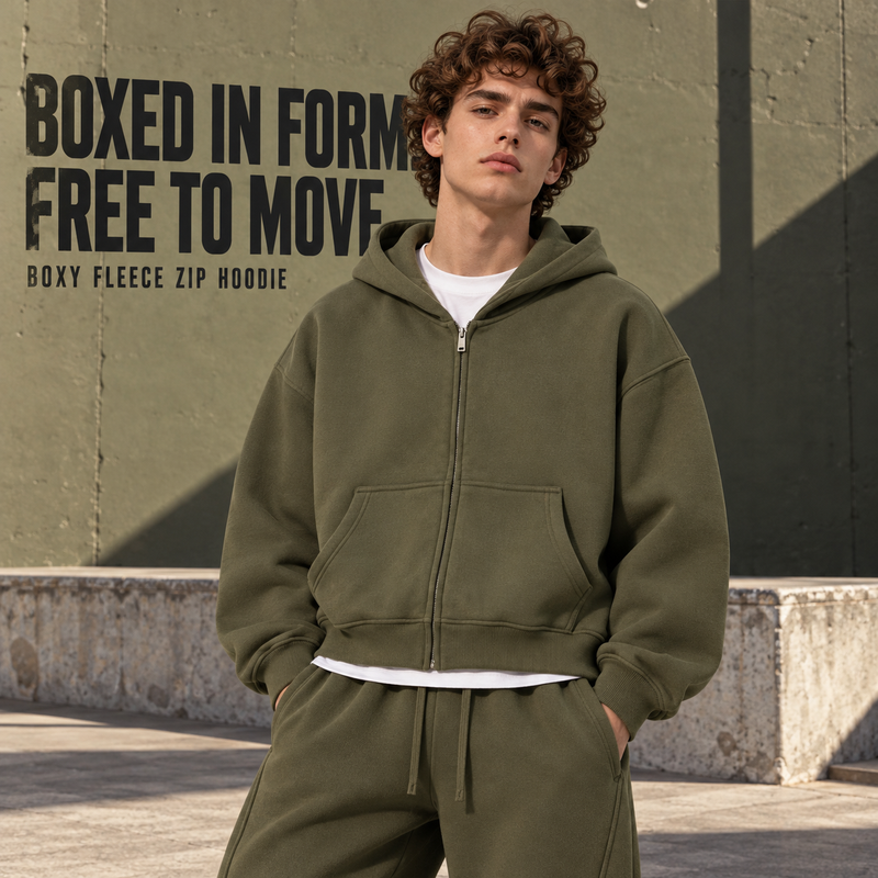 Boxy Fleece Zip Hoodie