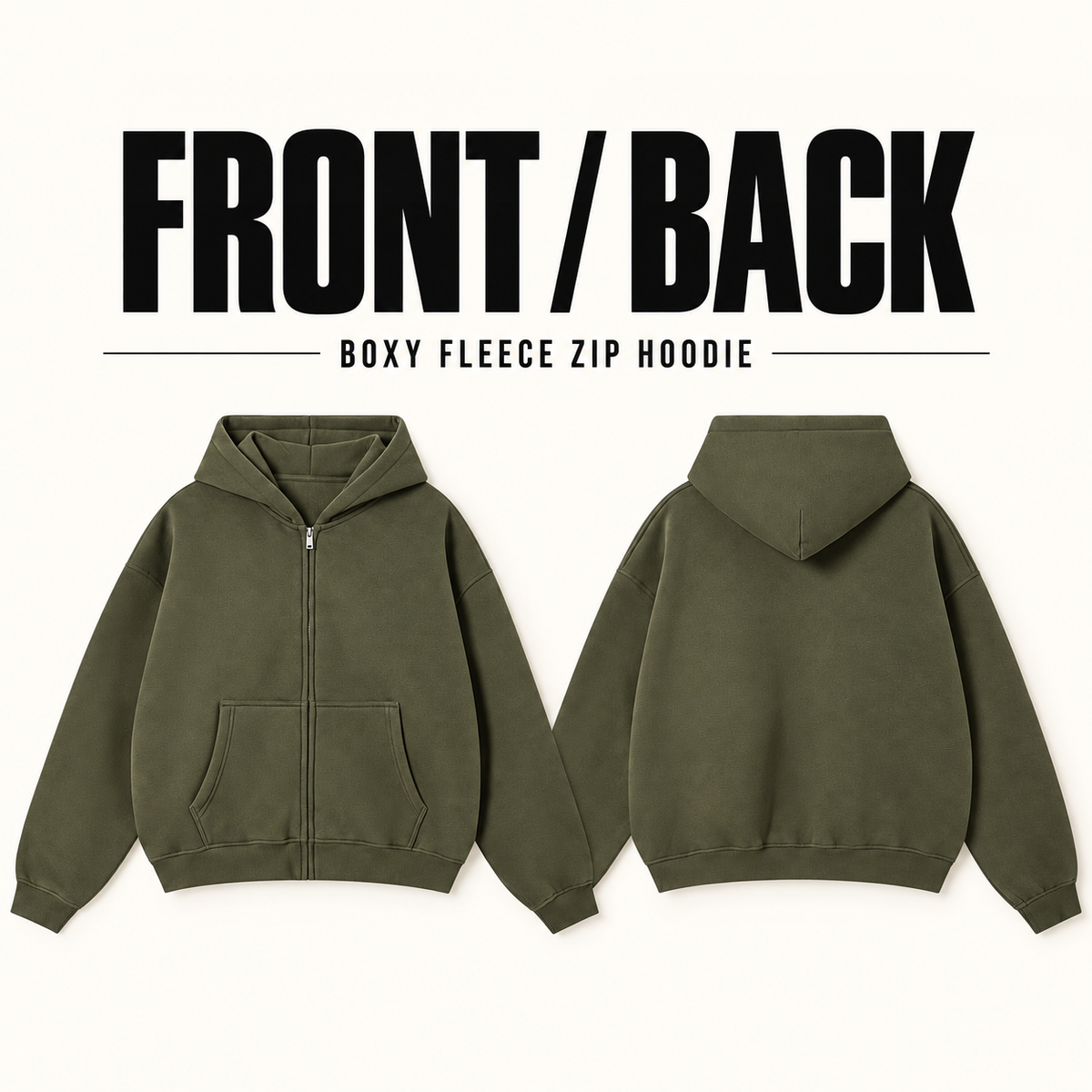 A26362 boxy fleece zip hoodie, front and back garment construction