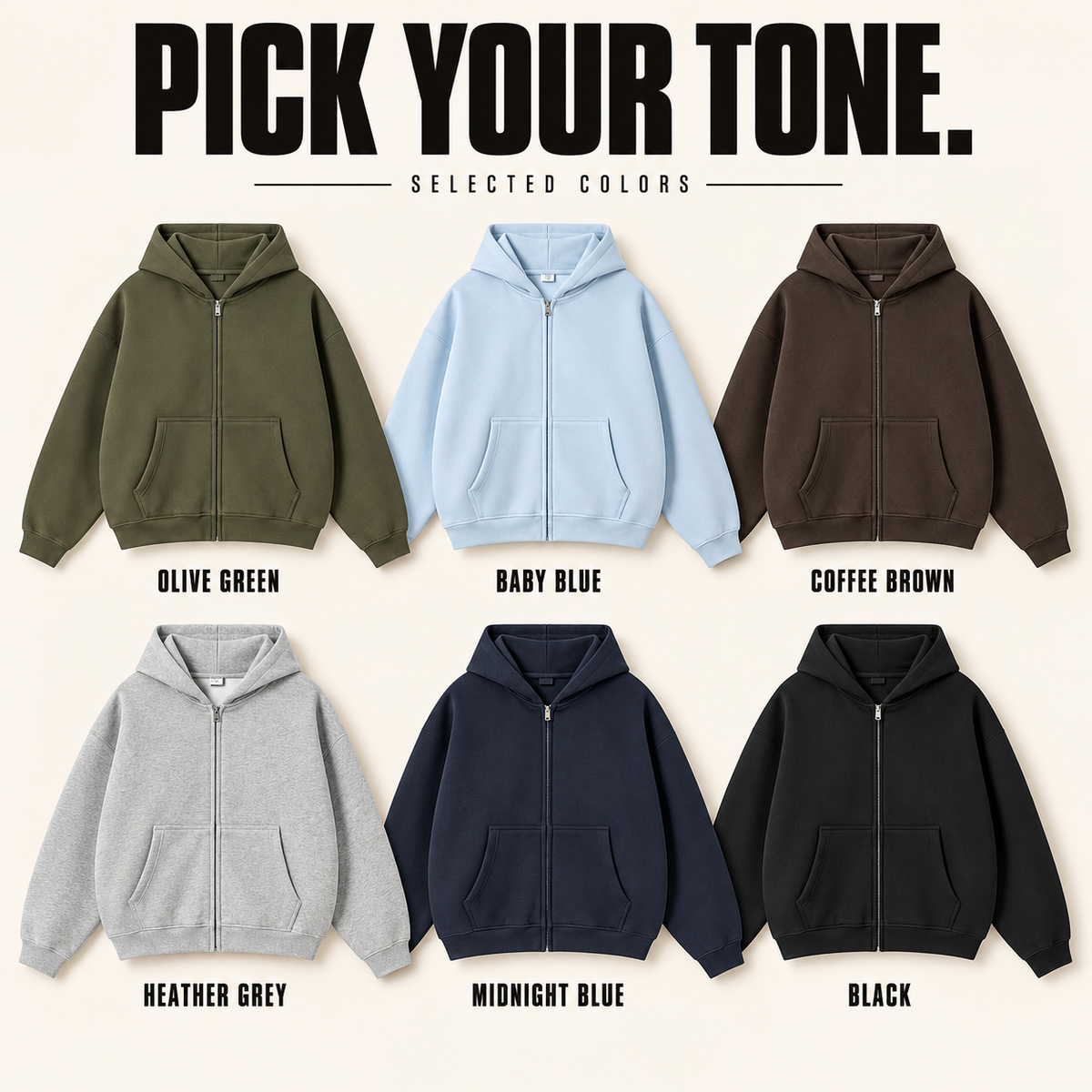 A26362 boxy fleece zip hoodie, ready-stock color selection
