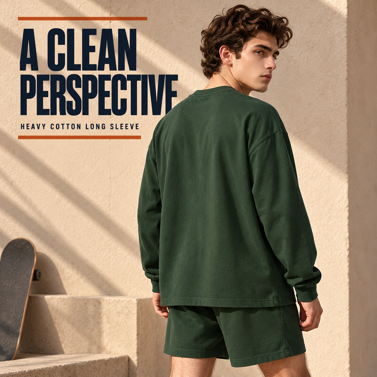 A3100 Forest Green heavy cotton long sleeve t-shirt, rear or three-quarter styling view