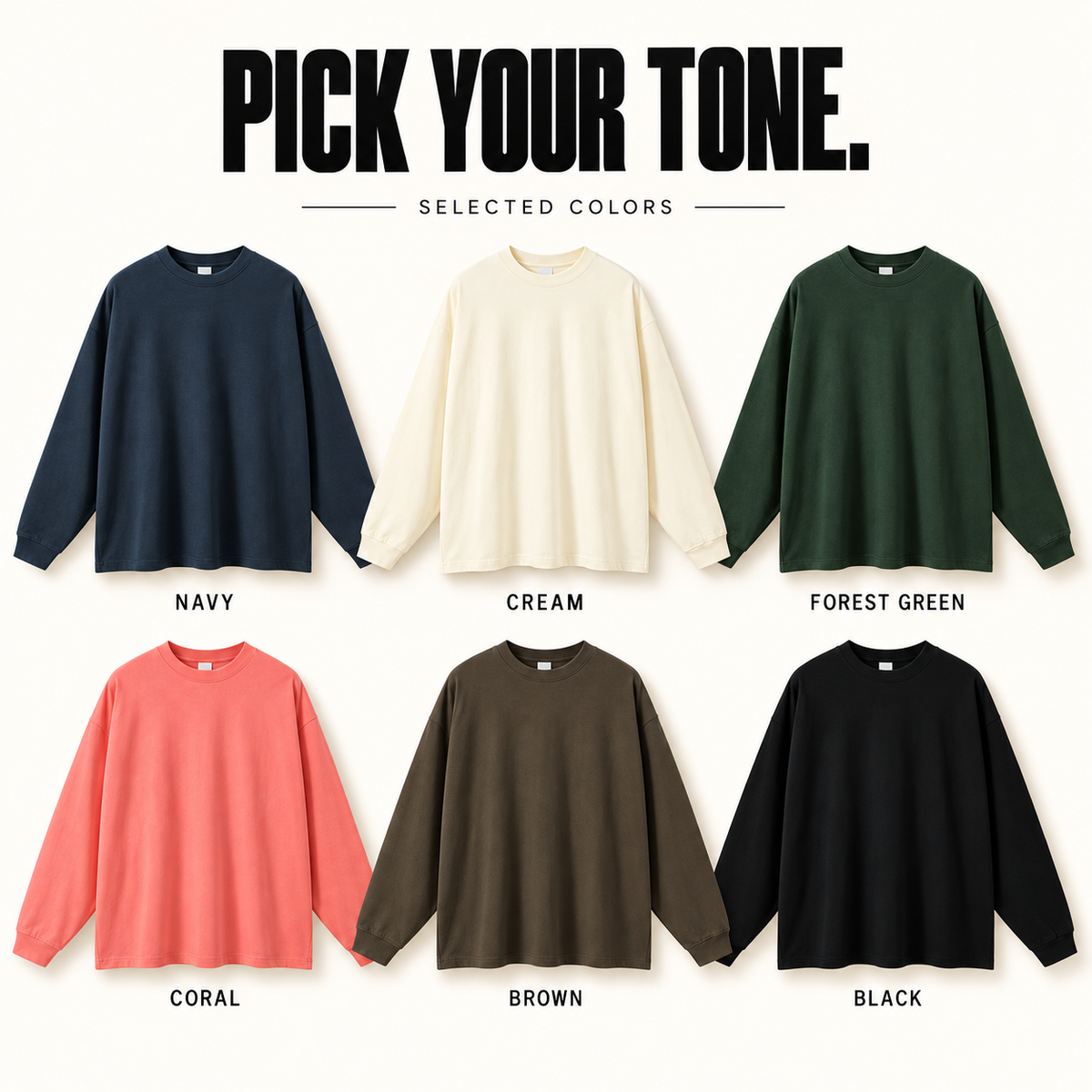A3100 heavy cotton long sleeve t-shirt, ready-stock color selection