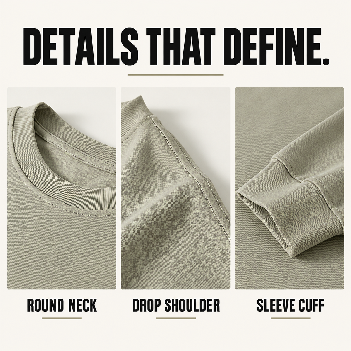 A3100 heavy cotton long sleeve t-shirt, close-up construction details