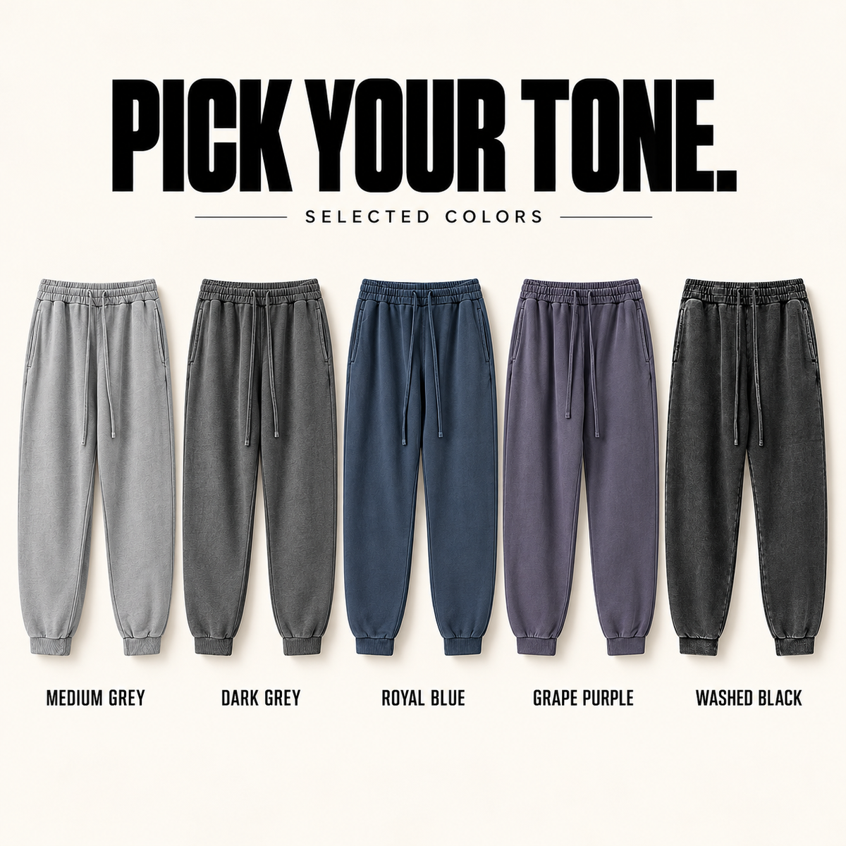 A31142 washed cotton rib-cuff joggers, ready-stock color selection