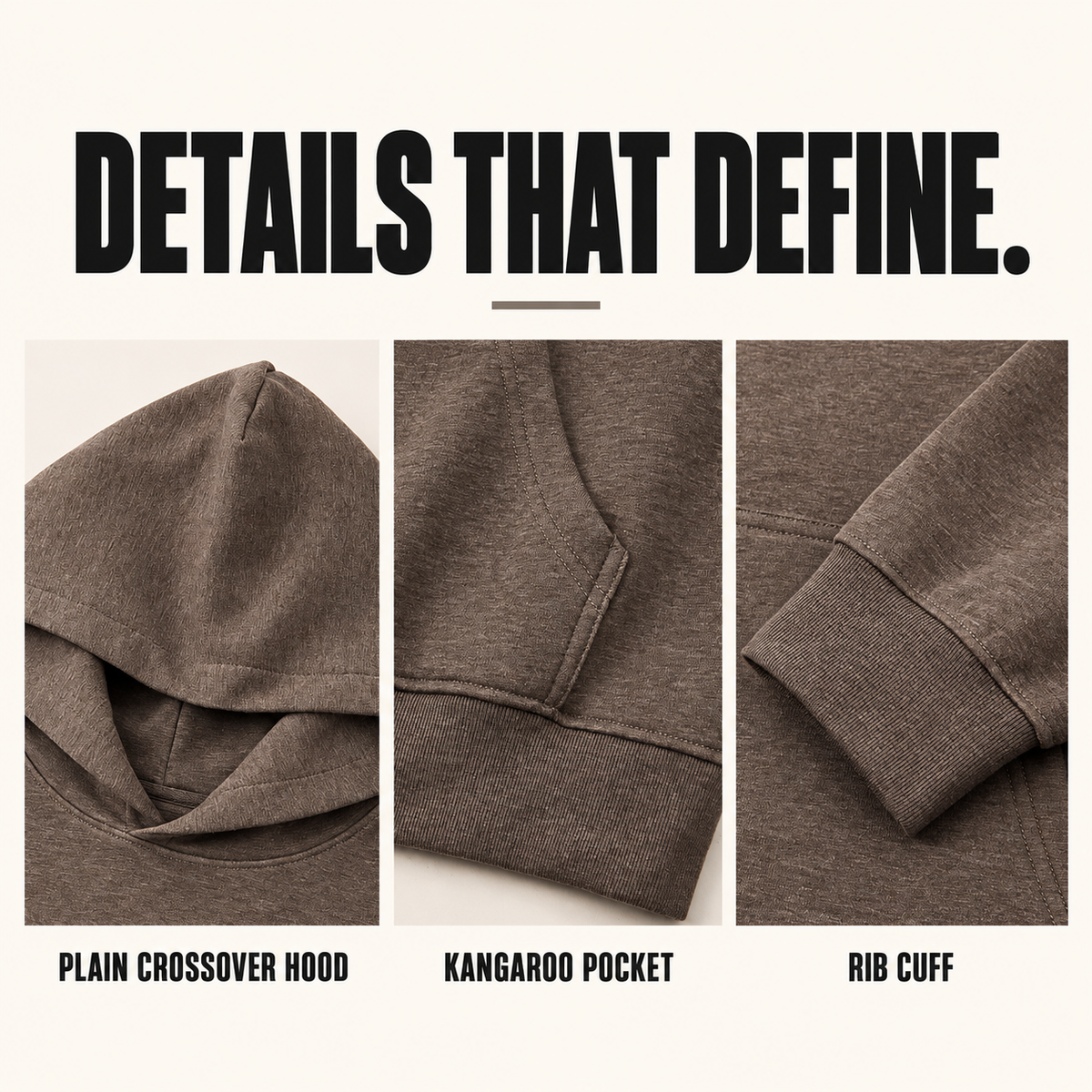 A31262 boxy heather pullover hoodie, close-up construction details