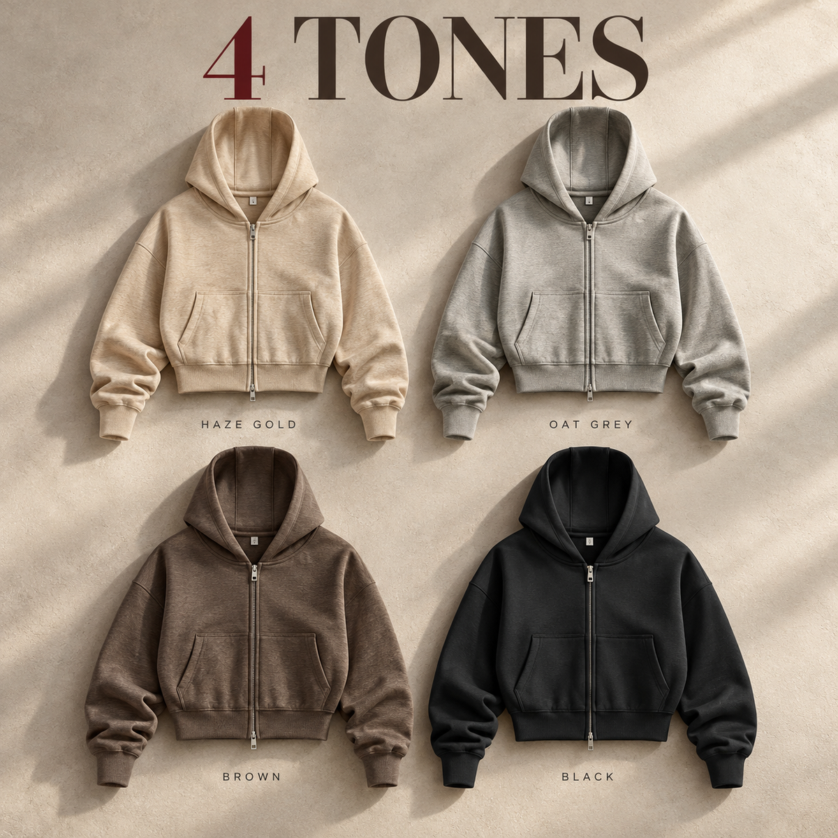 A32162 women's cropped heather two-way zip hoodie, ready-stock color selection