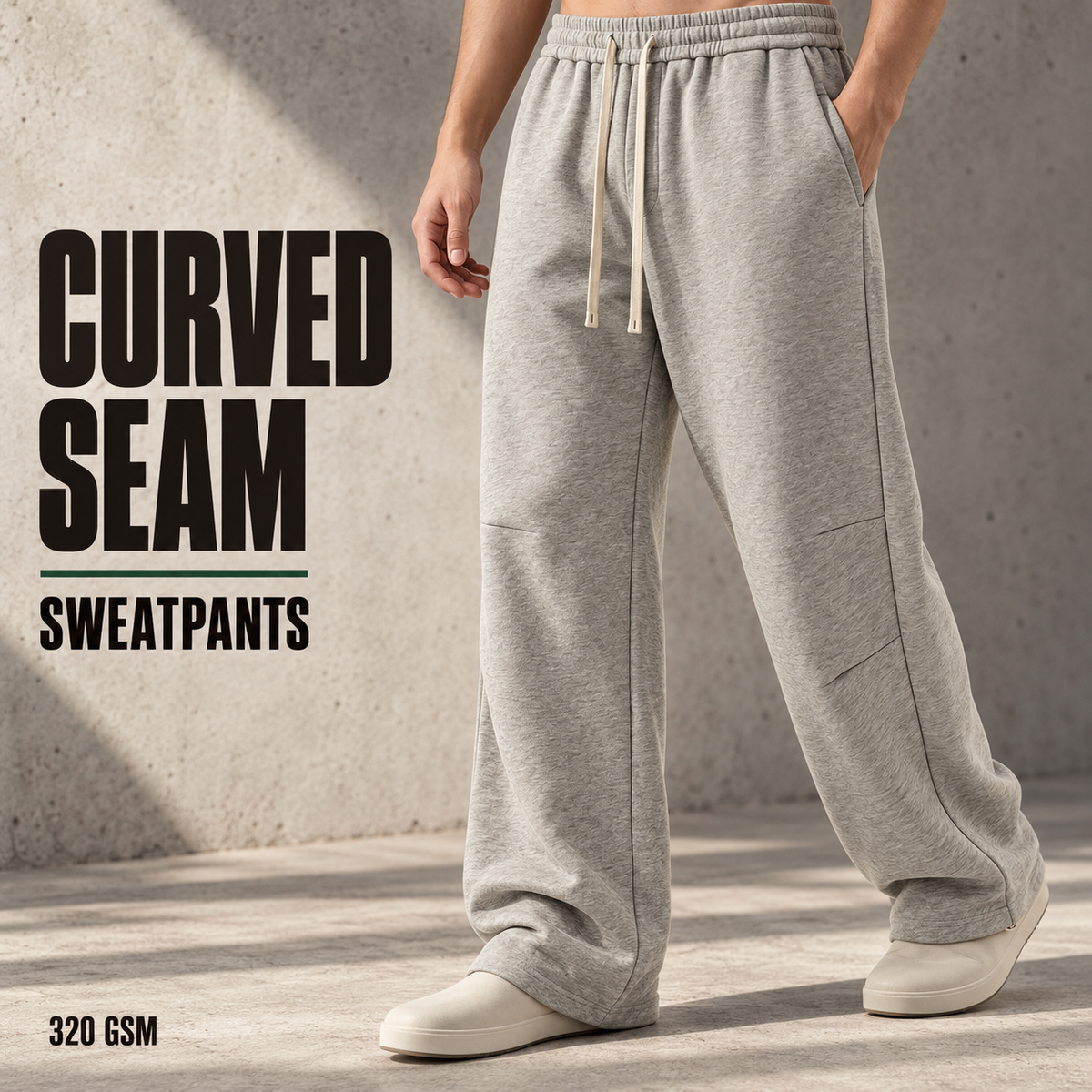 A32262 heather curved-seam straight-leg sweatpants, front styling view