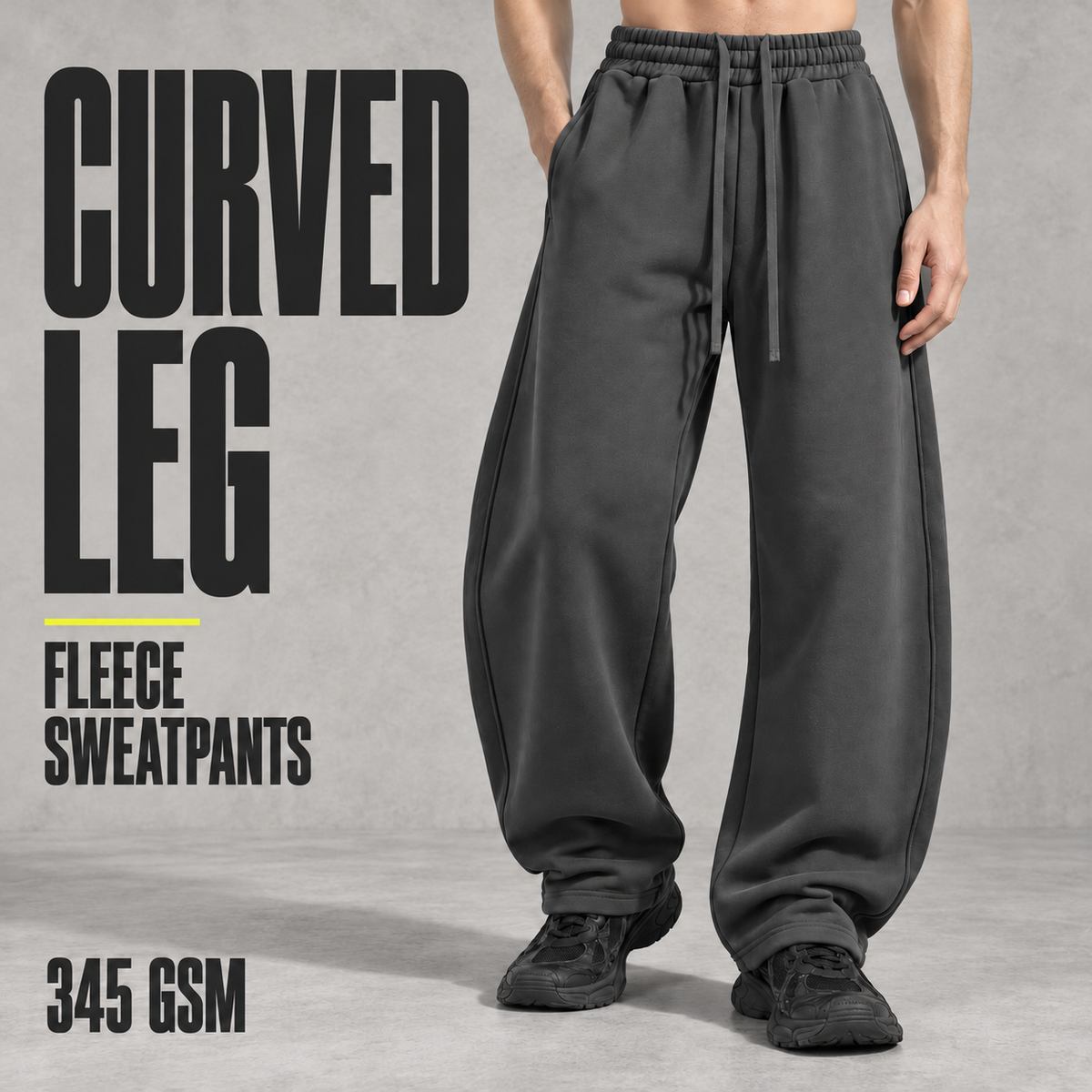 A36362 curved-leg fleece sweatpants, front styling view