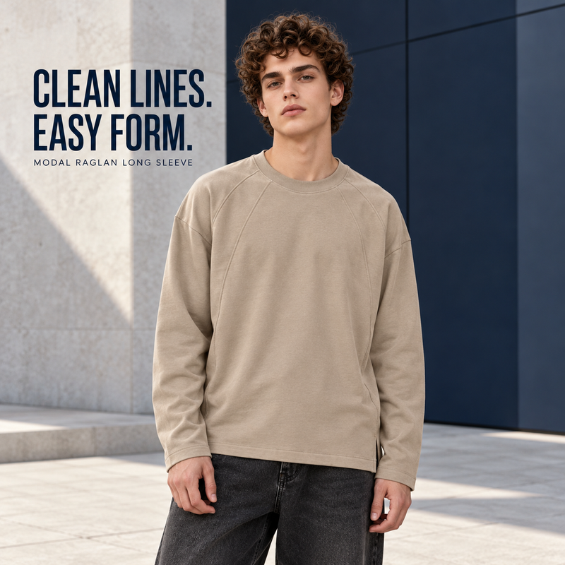 Panel-Seam Modal Blend Long Sleeve T-Shirt
