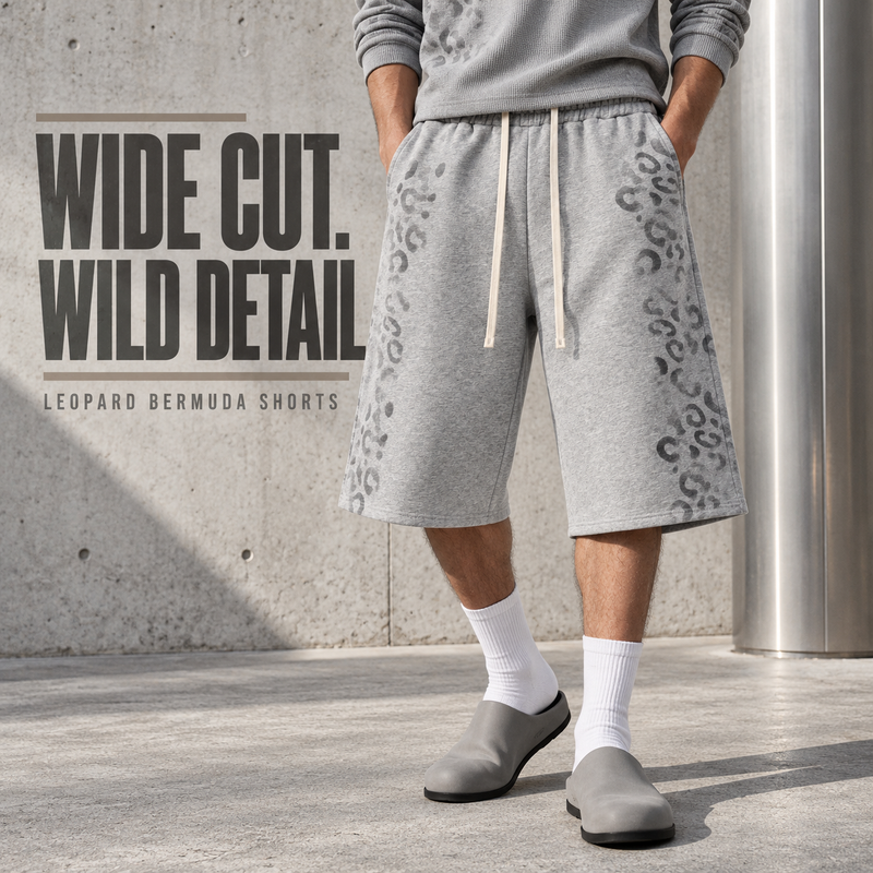 Leopard Print Fleece Bermuda Shorts