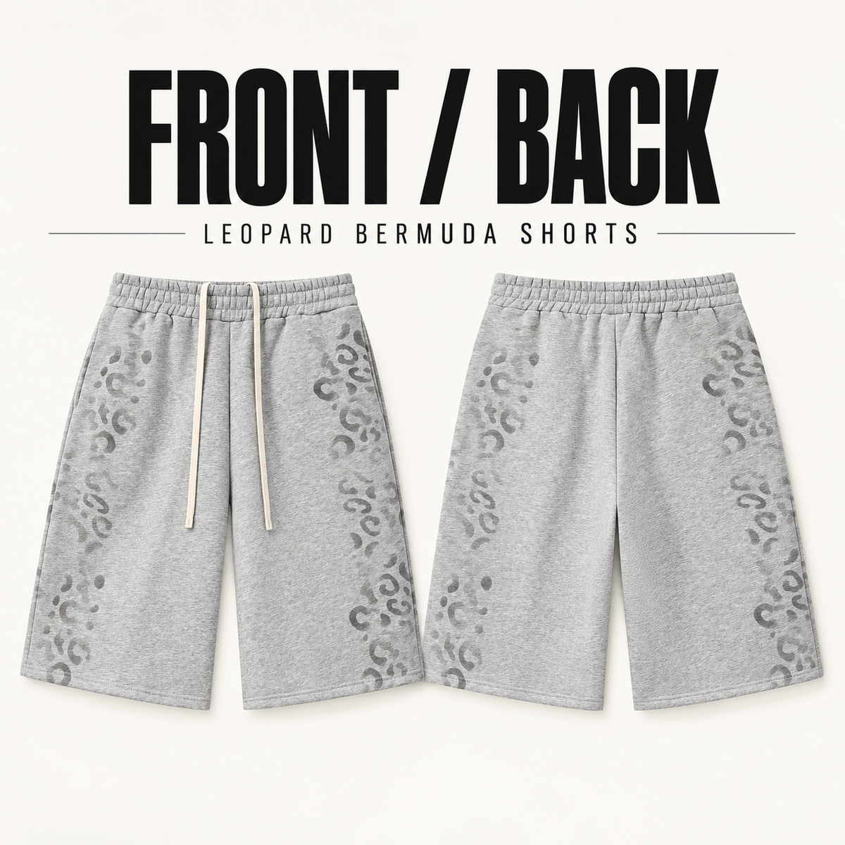 A4068 leopard print fleece bermuda shorts, front and back garment construction