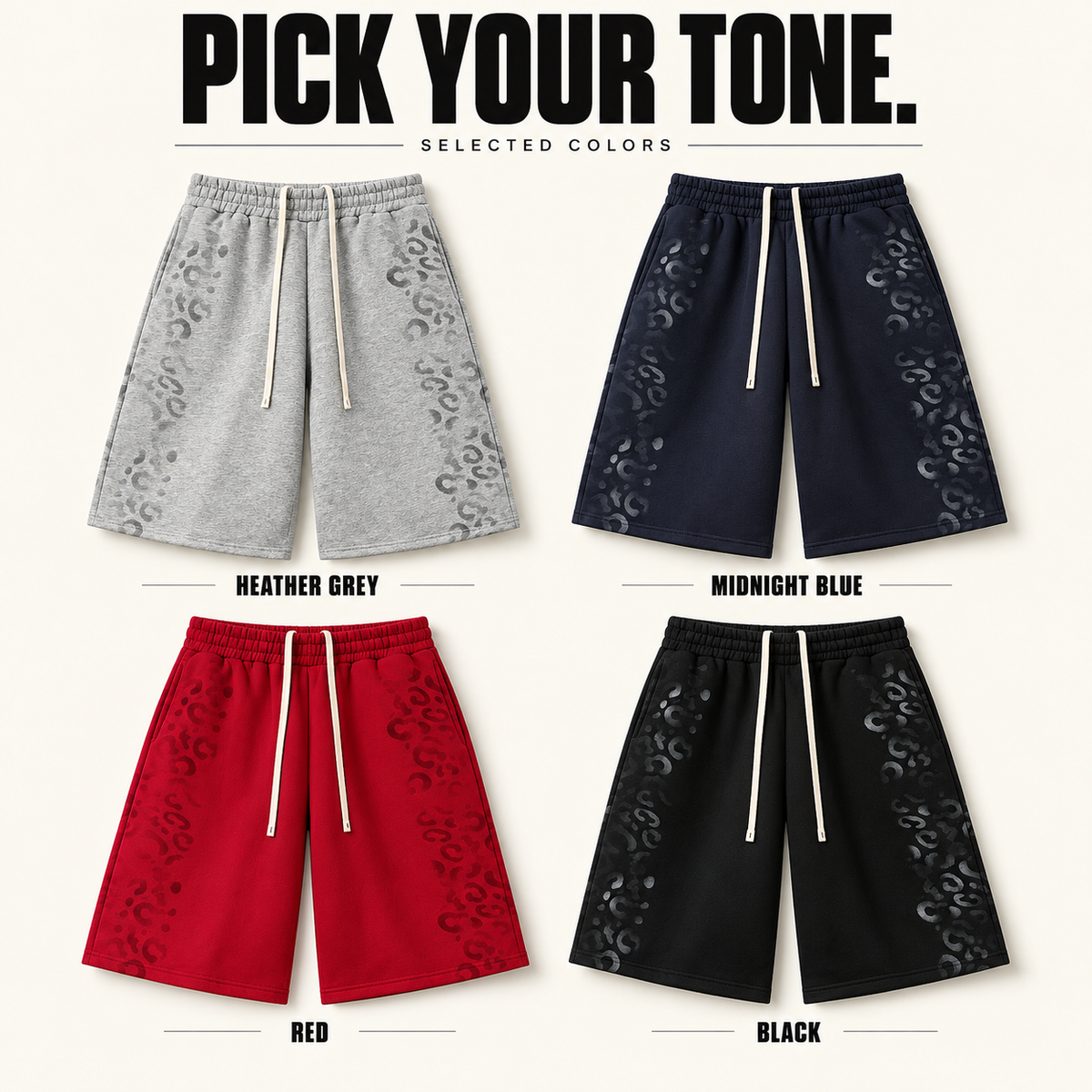 A4068 complete ready-stock color selection board showing Heather Grey, Midnight Blue, Red, Black