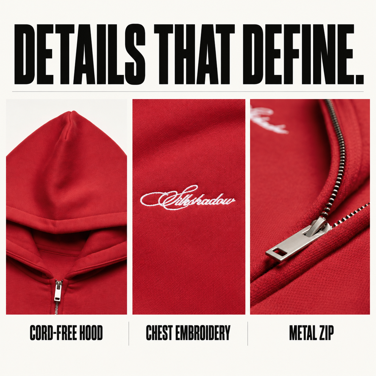 A4268 leopard detail embroidered fleece zip hoodie, close-up construction details