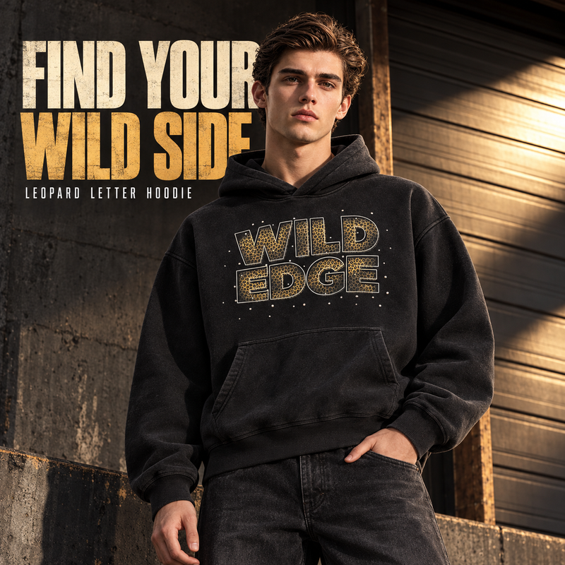 Leopard Letter Rhinestone Fleece Hoodie