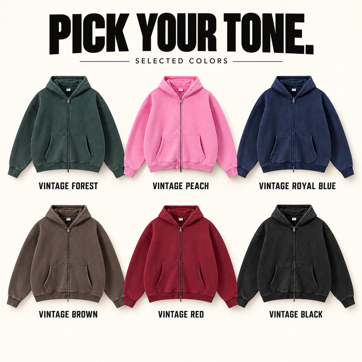 A50852 boxy washed fleece zip hoodie, ready-stock color selection