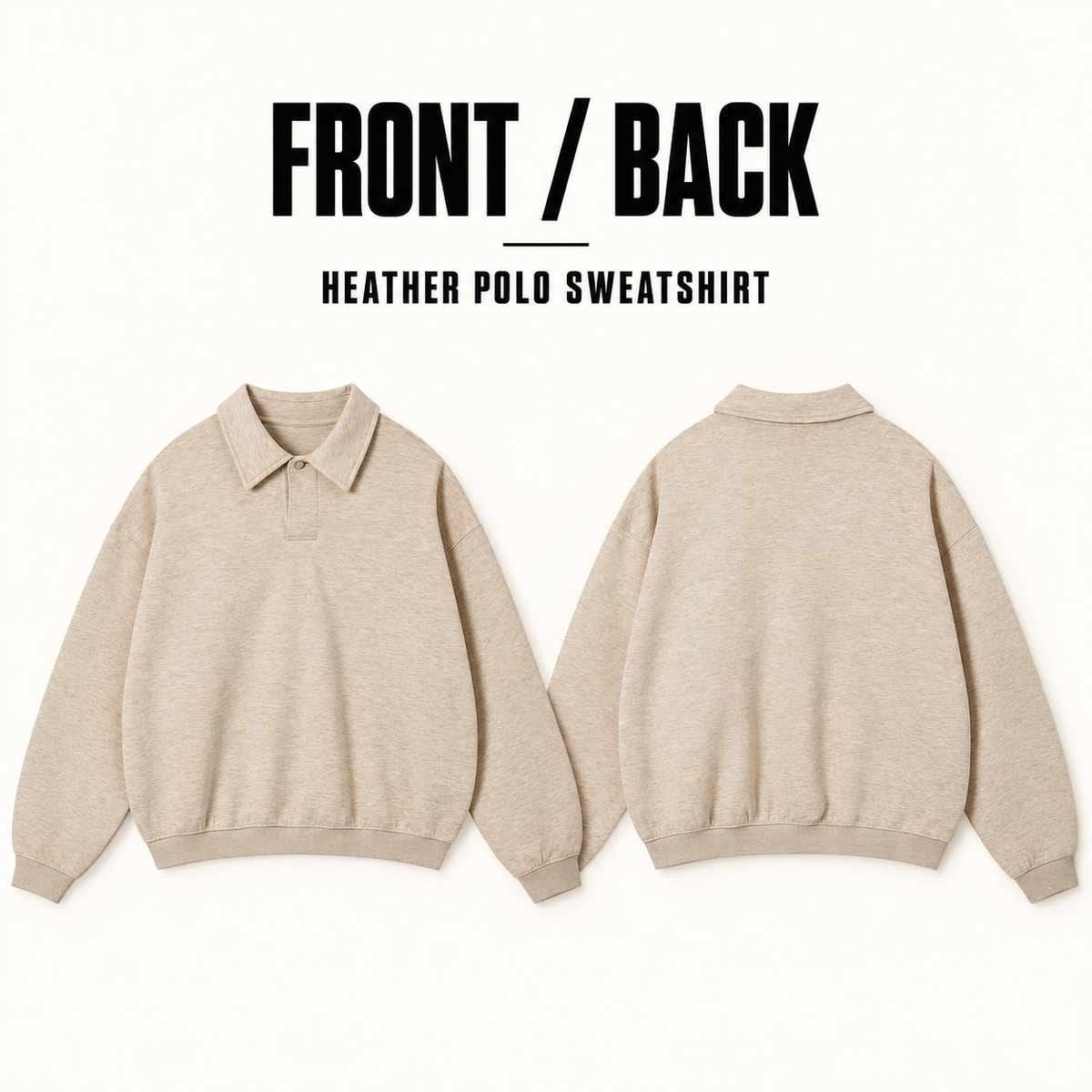 A51262 boxy heather polo sweatshirt, front and back garment construction
