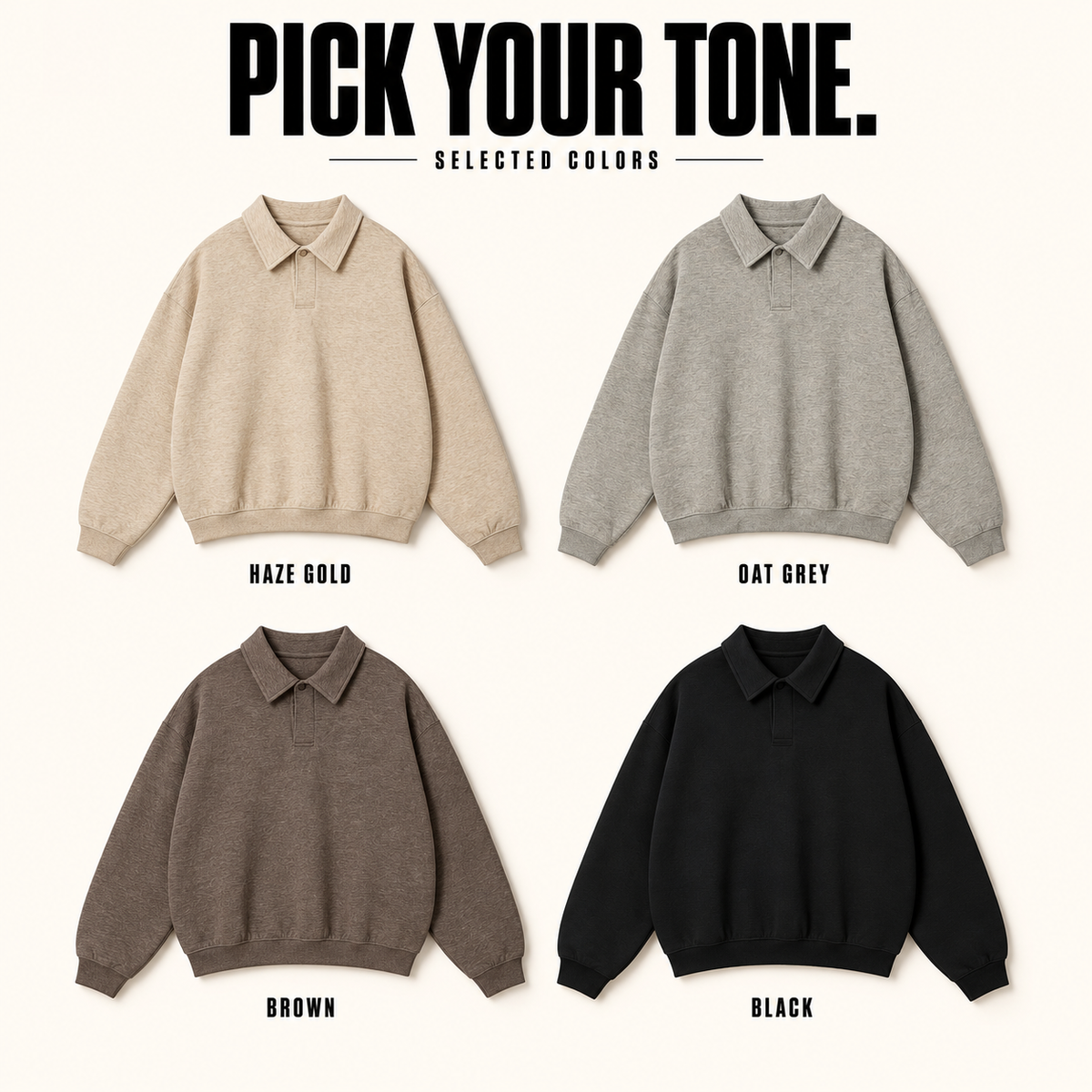 A51262 boxy heather polo sweatshirt, ready-stock color selection