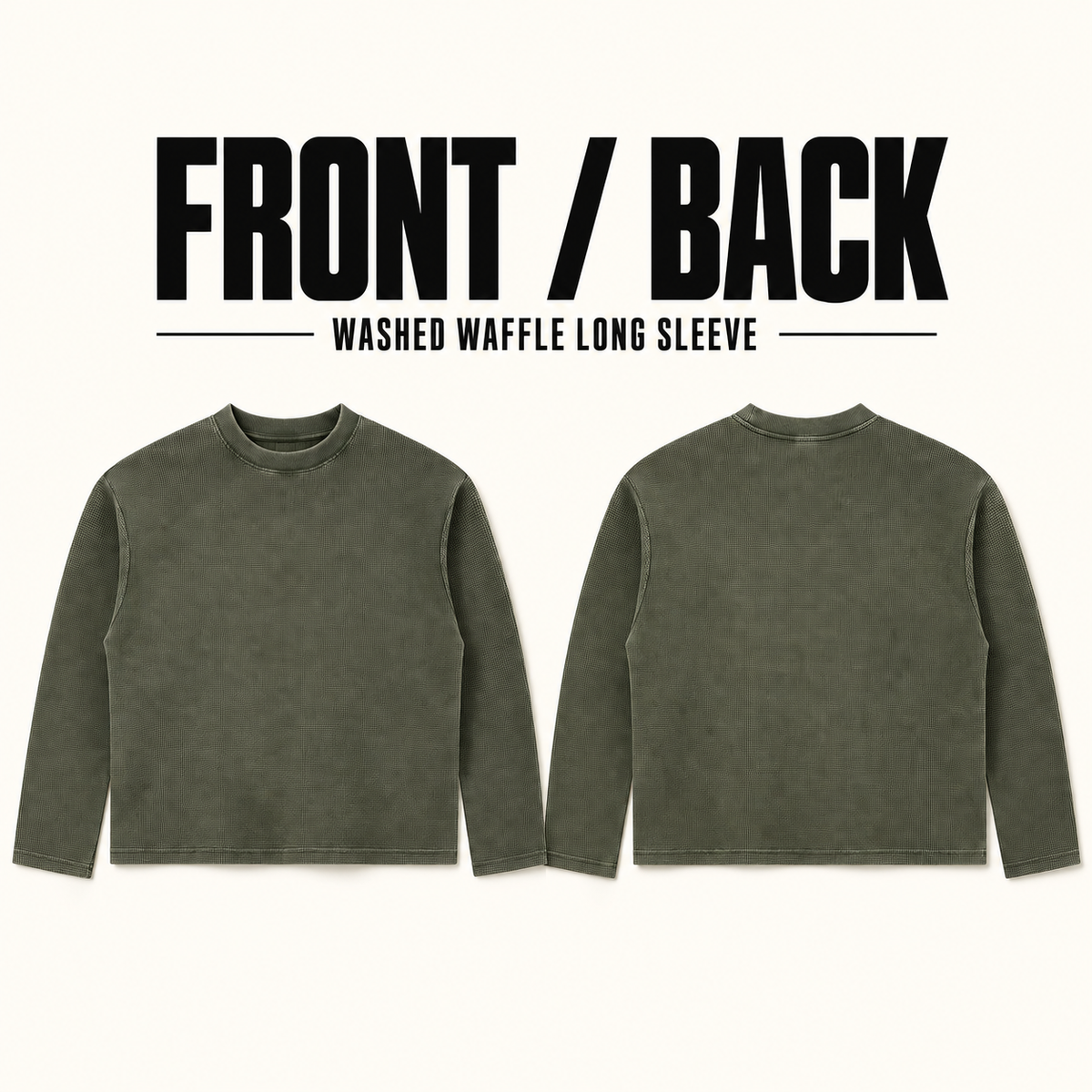 A52262 washed waffle long sleeve T-shirt, front and back views