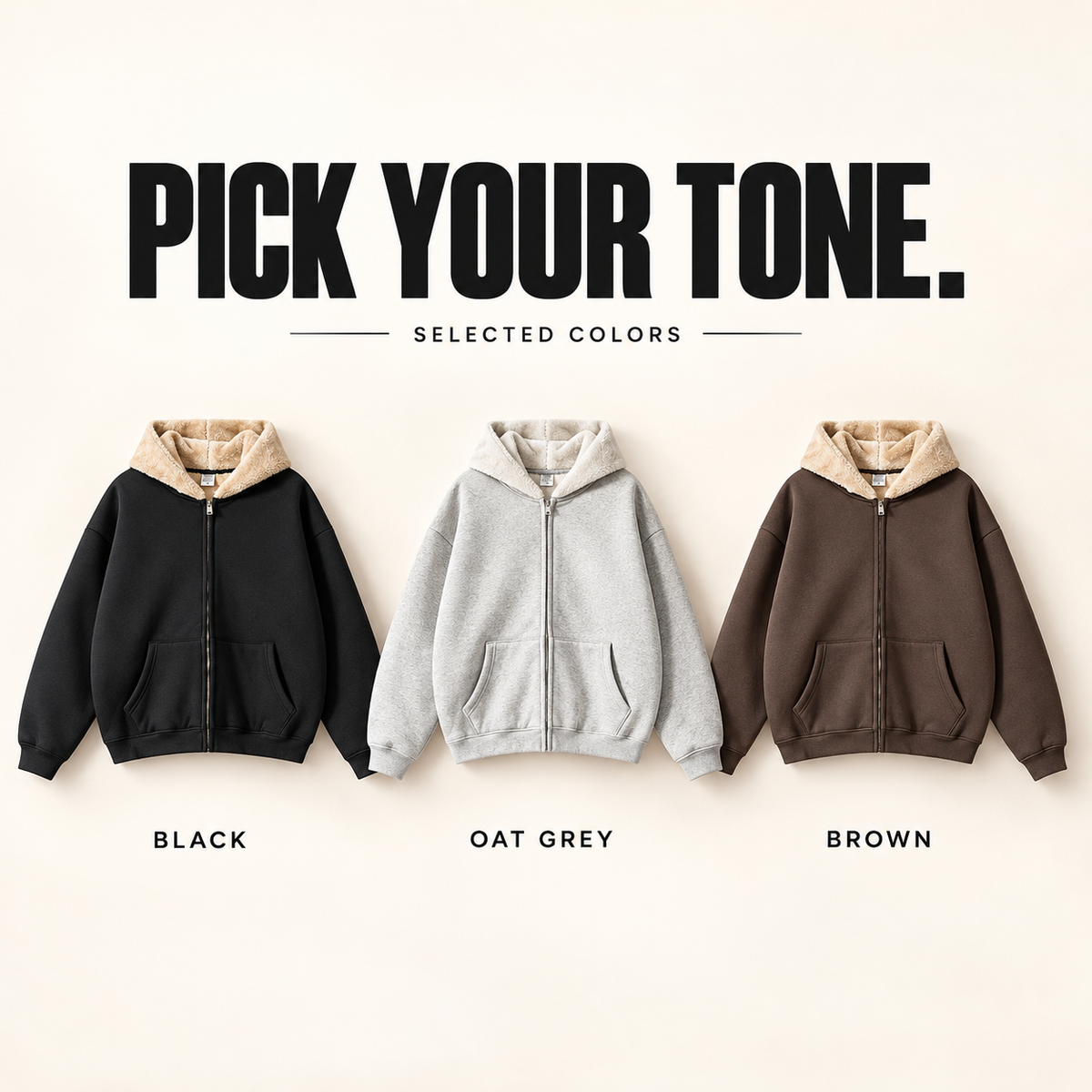 A55552 heavy plush-lined full-zip hoodie, ready-stock color selection