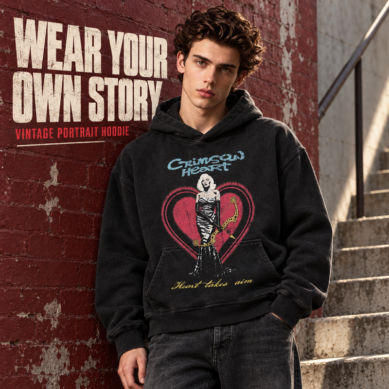Vintage Portrait Print Fleece Hoodie