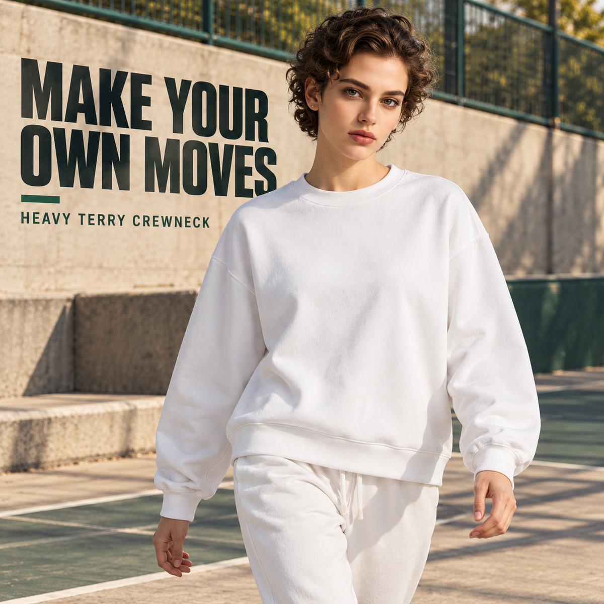 A5710 White heavy terry crewneck sweatshirt, alternate styling view