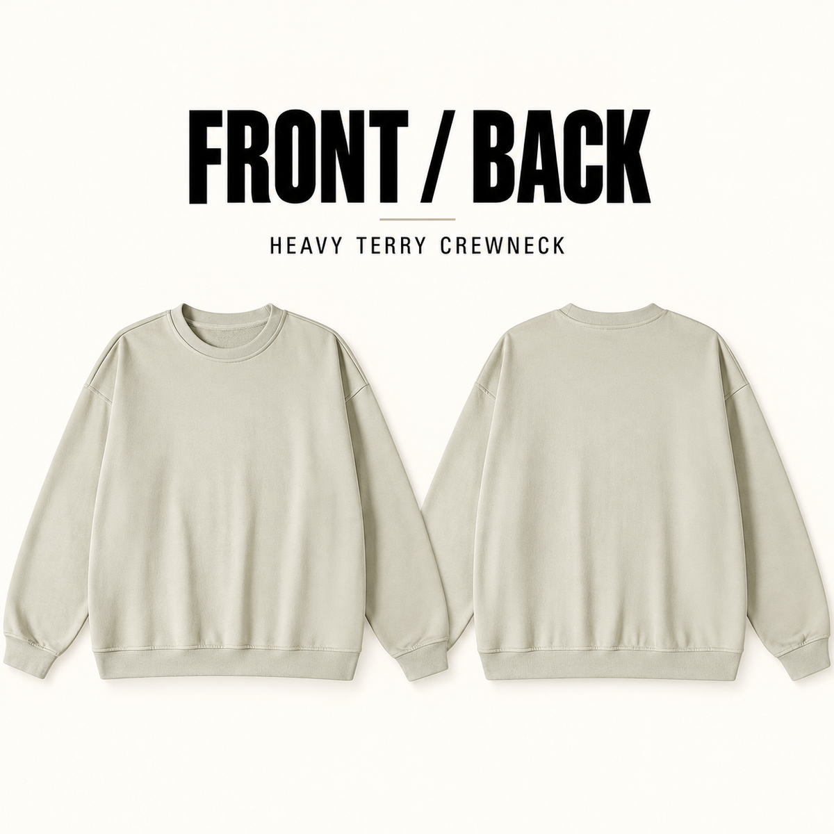 A5710 heavy terry crewneck sweatshirt, front and back garment construction