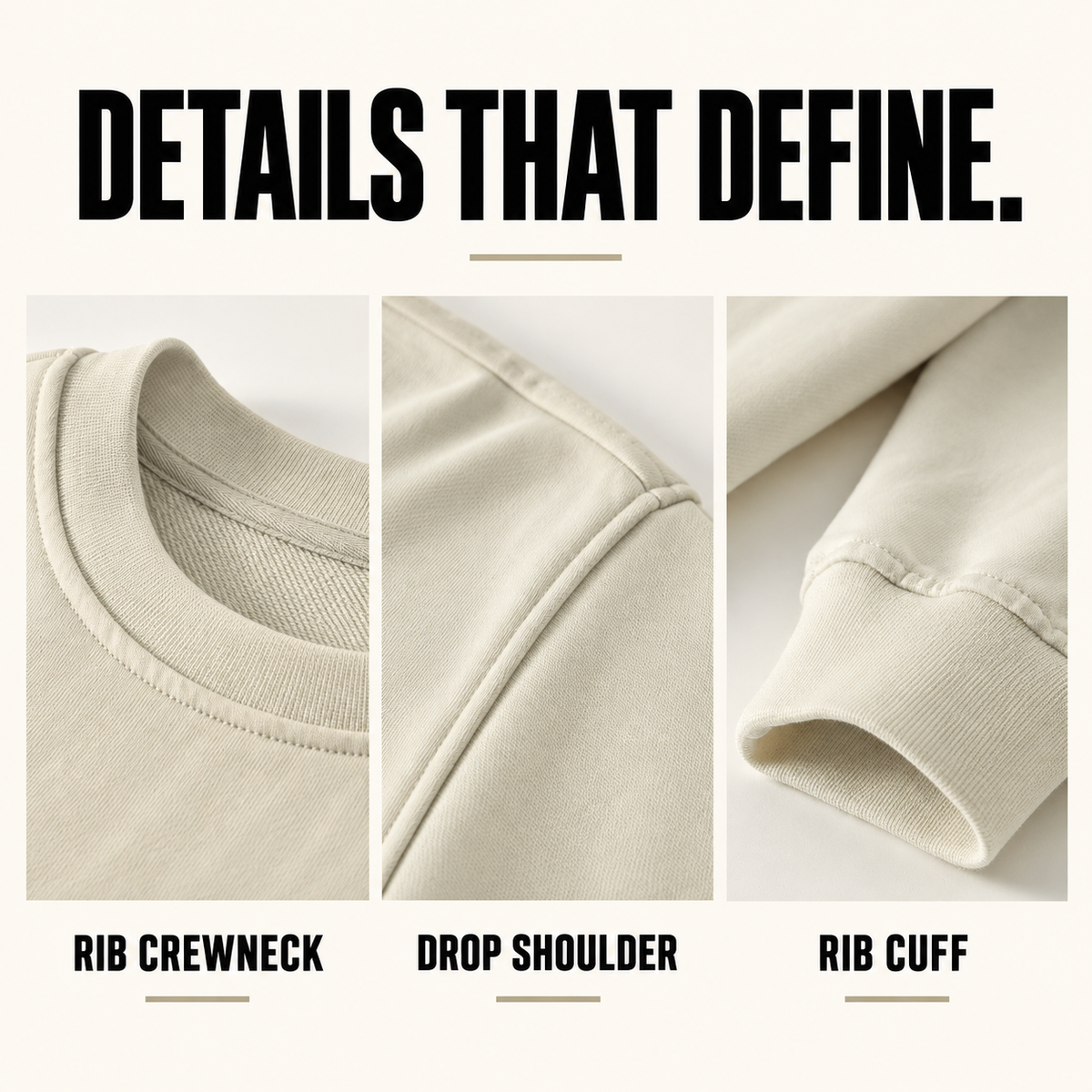 A5710 heavy terry crewneck sweatshirt, close-up construction details