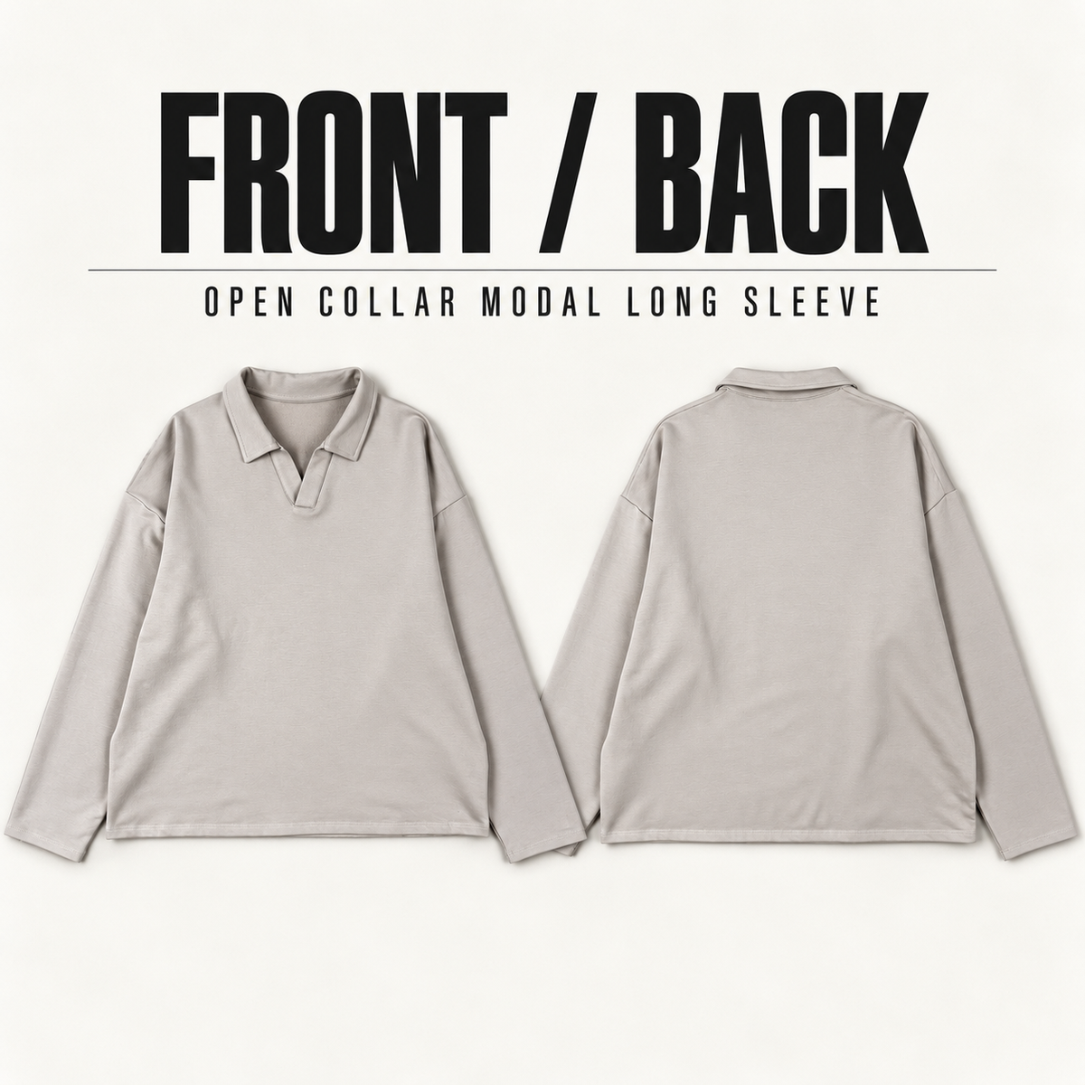 A57362 open-collar modal blend long sleeve polo, front and back garment construction