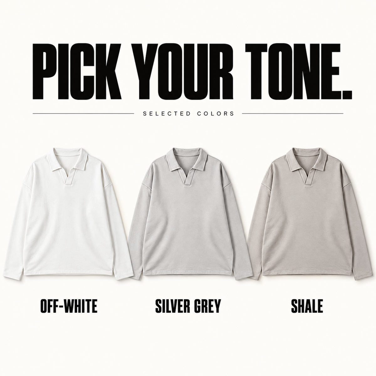 A57362 complete ready-stock color selection board showing Off-White, Silver Grey, Shale