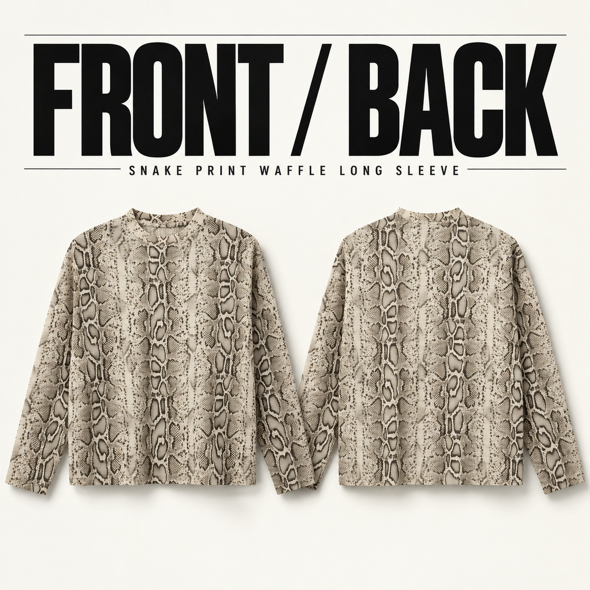 A59362 snake print waffle long sleeve t-shirt, front and back garment construction