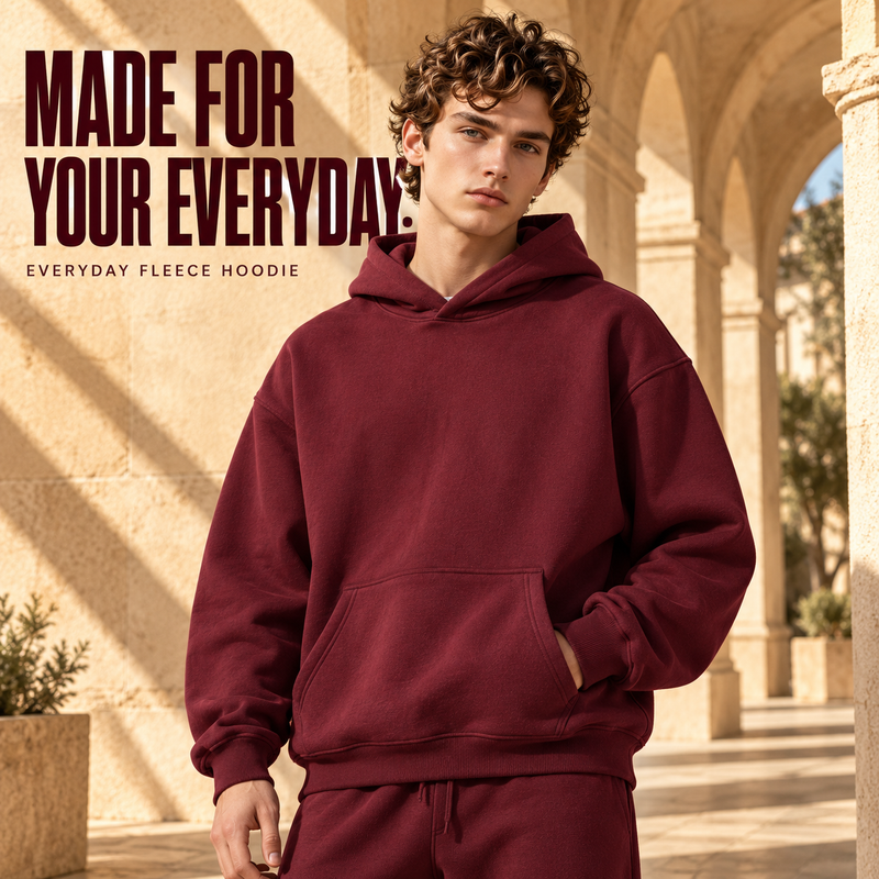 Relaxed Plain Fleece Pullover Hoodie
