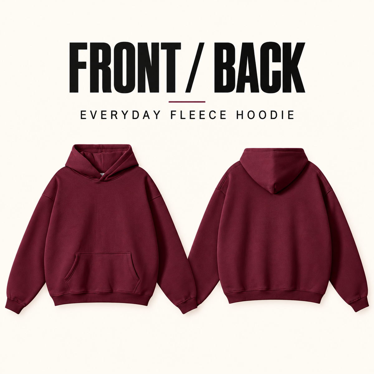 A6042 relaxed plain fleece pullover hoodie, front and back garment construction