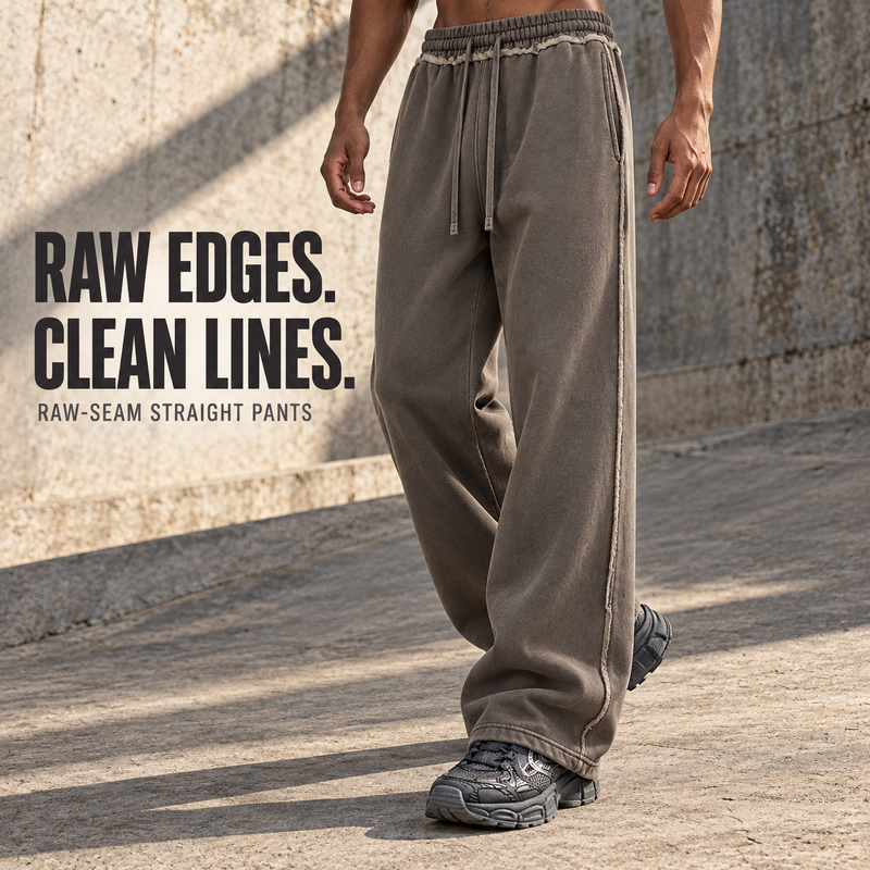 Raw-Seam Straight-Leg Fleece Sweatpants